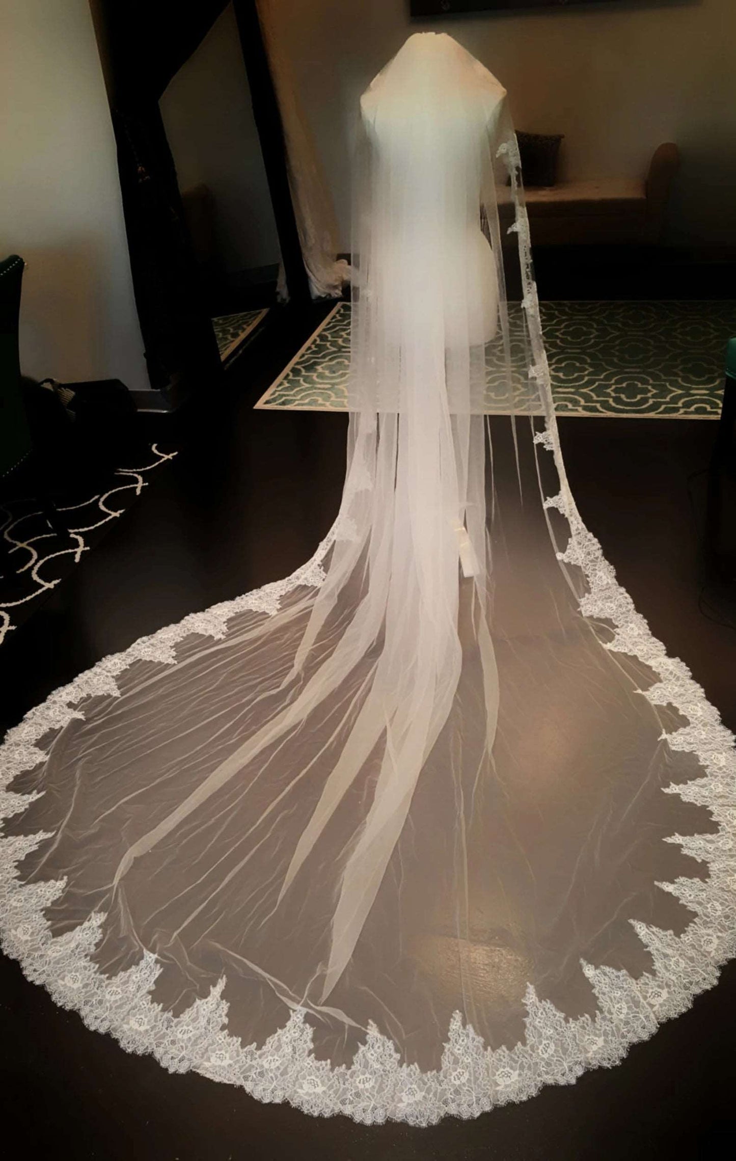 Chantilly Lace Edge Cathedral Veil - A.Cherie Couture Shop
