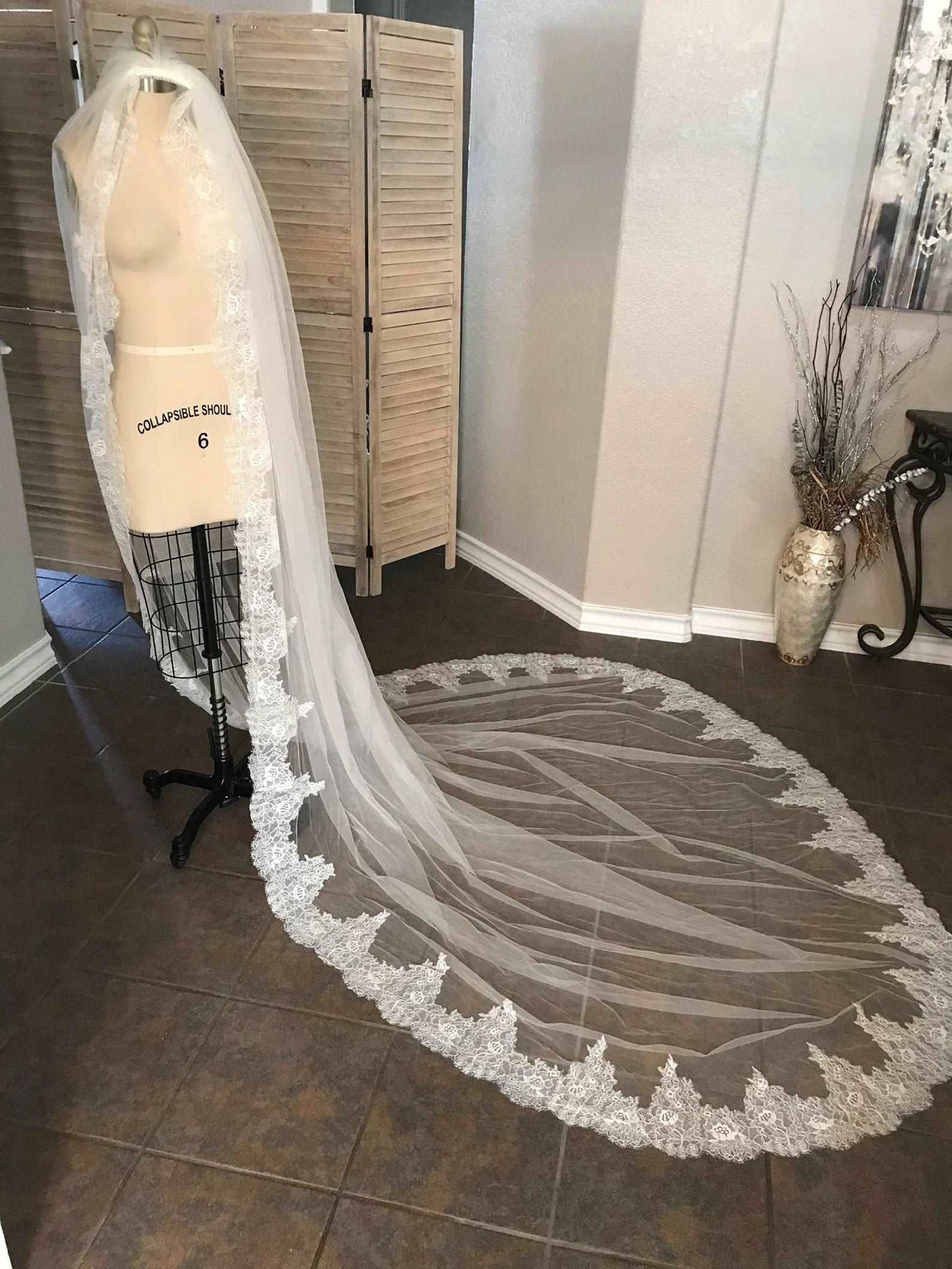 Chantilly Lace Edge Cathedral Veil - A.Cherie Couture Shop