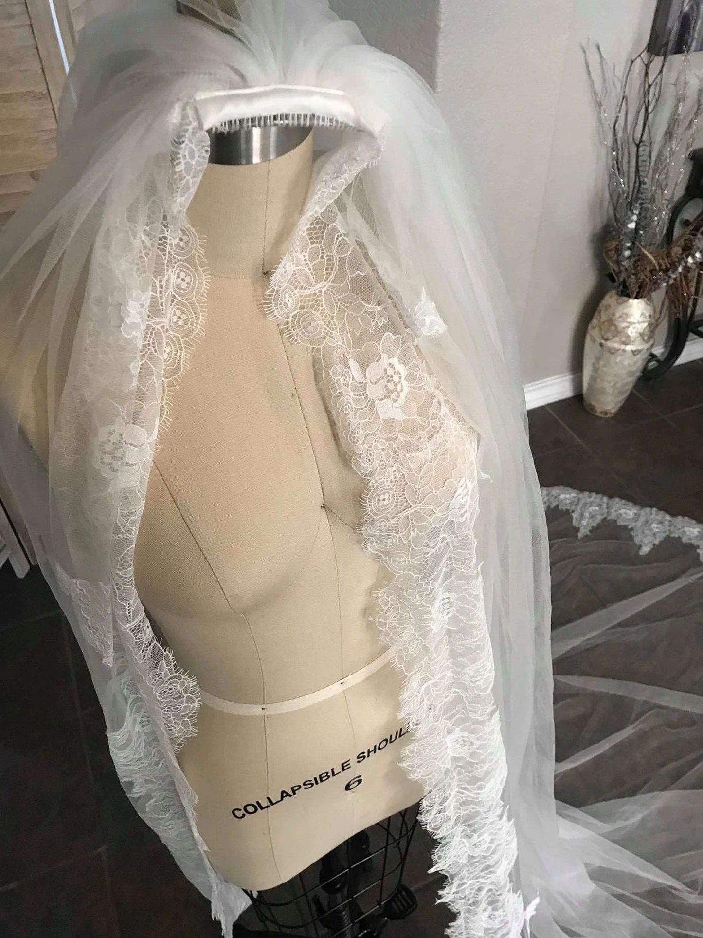 Chantilly Lace Edge Cathedral Veil - A.Cherie Couture Shop