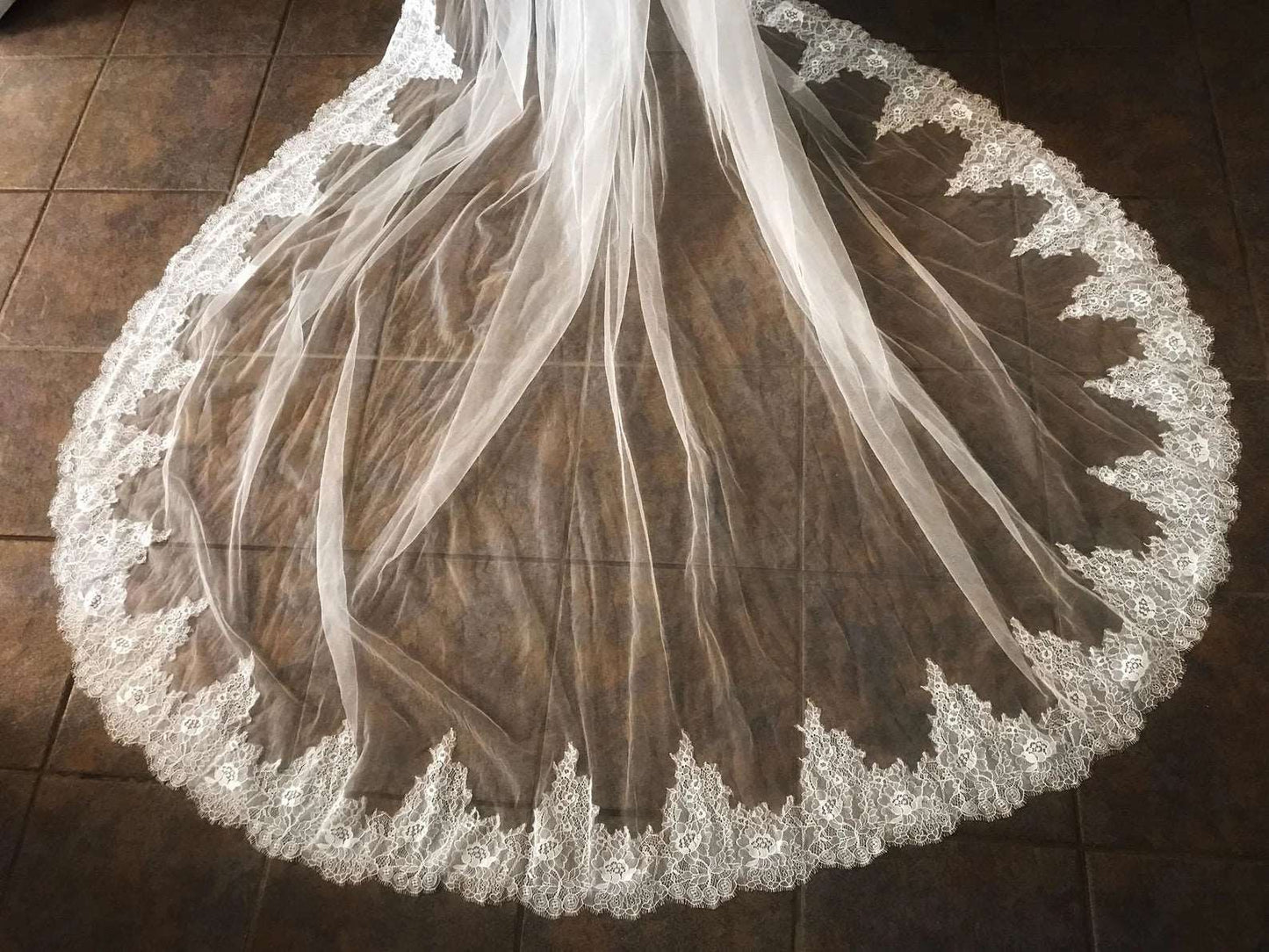 Chantilly Lace Edge Cathedral Veil - A.Cherie Couture Shop