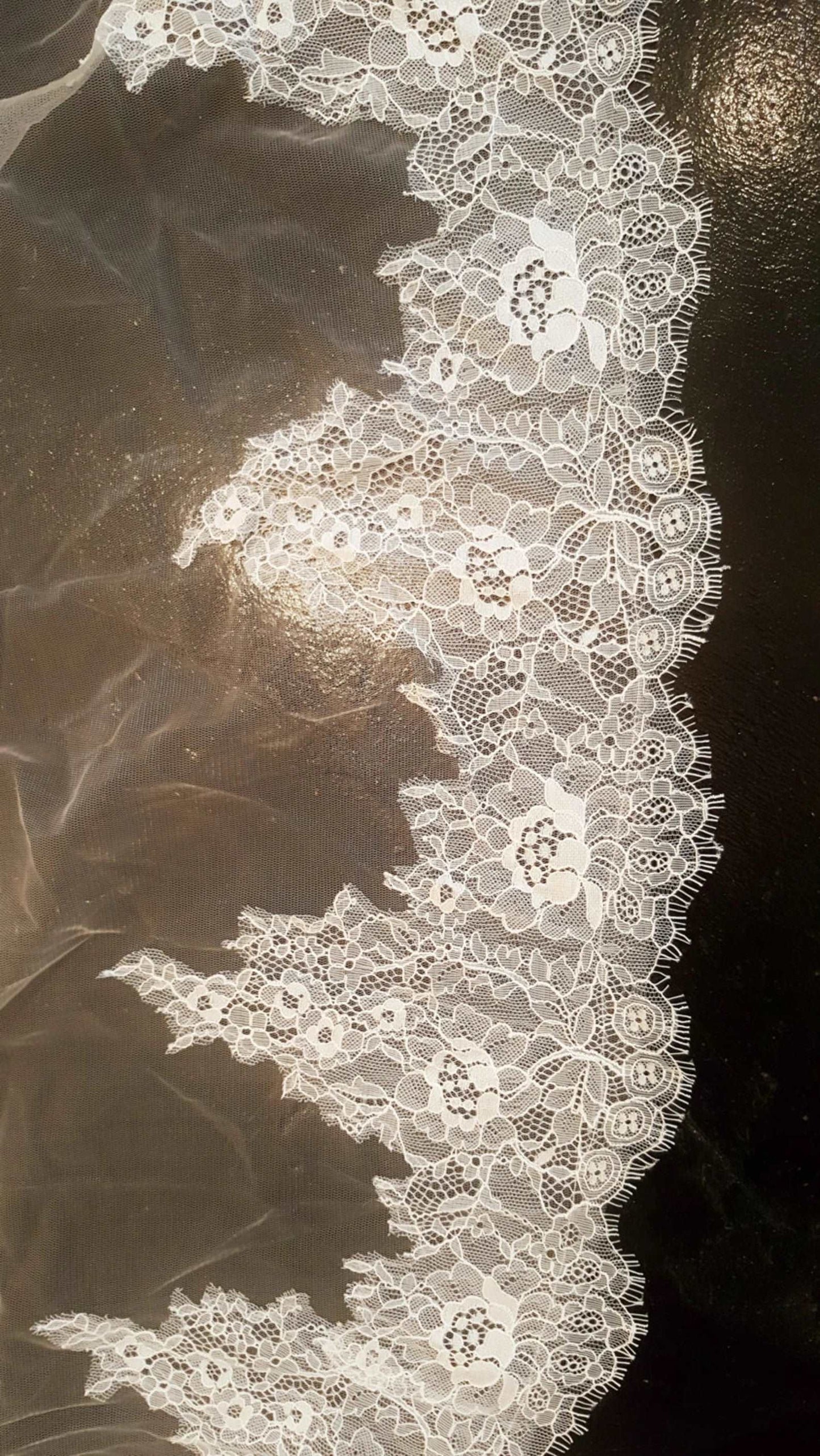 Chantilly Lace Edge Cathedral Veil - A.Cherie Couture Shop