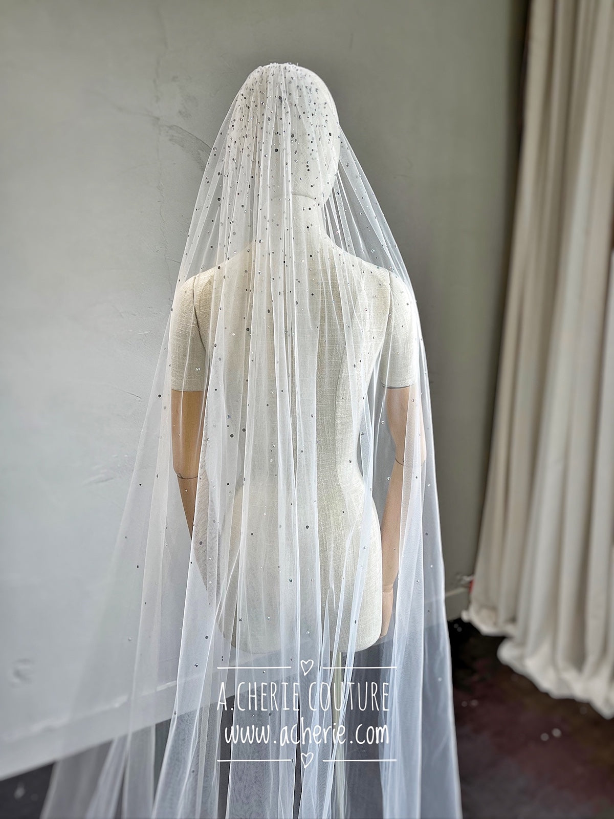 Style CV33 Aurora Rhinestone Cathedral Veil - A.Cherie Couture Shop