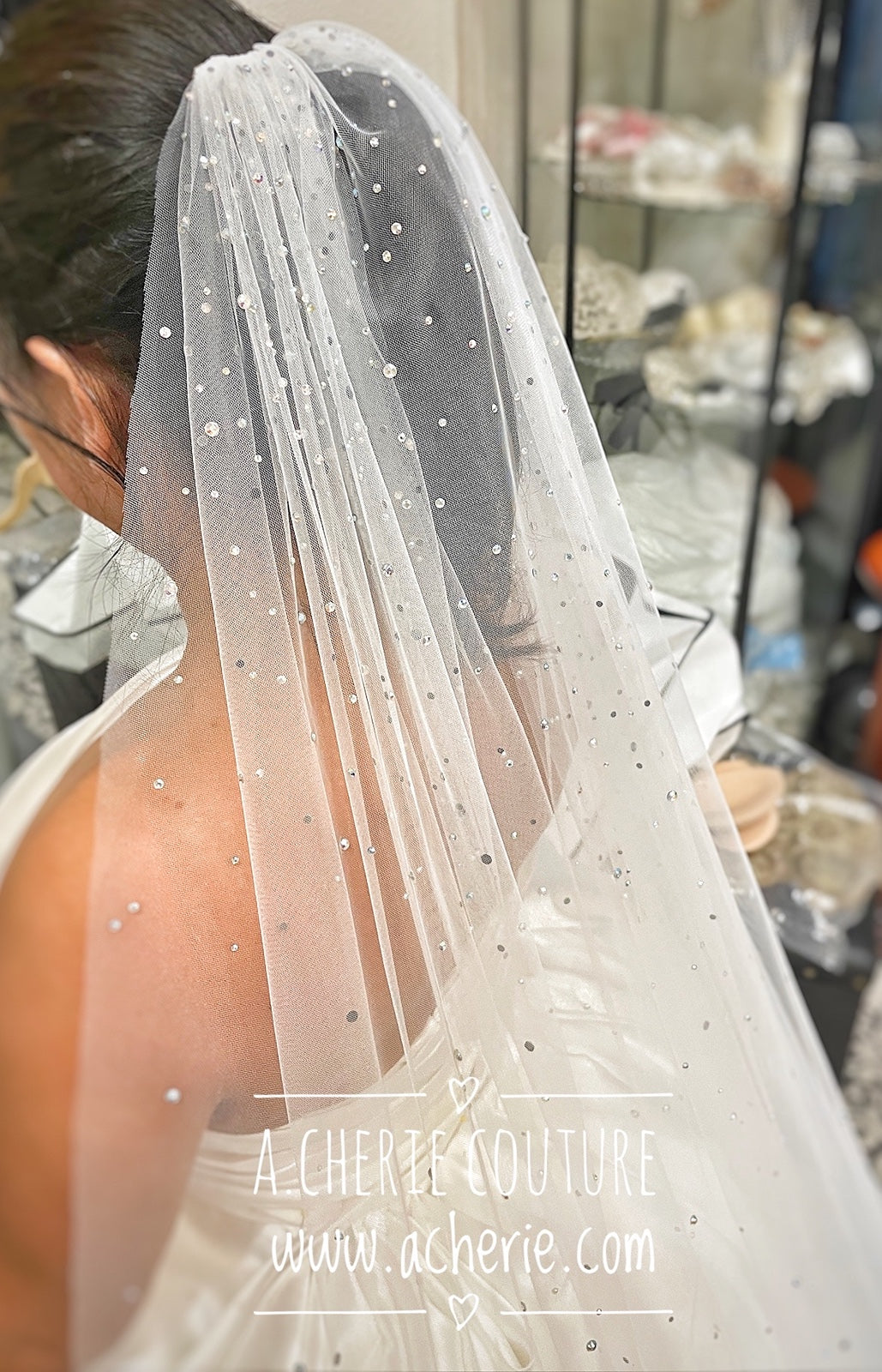 Style CV33 Aurora Rhinestone Cathedral Veil - A.Cherie Couture Shop