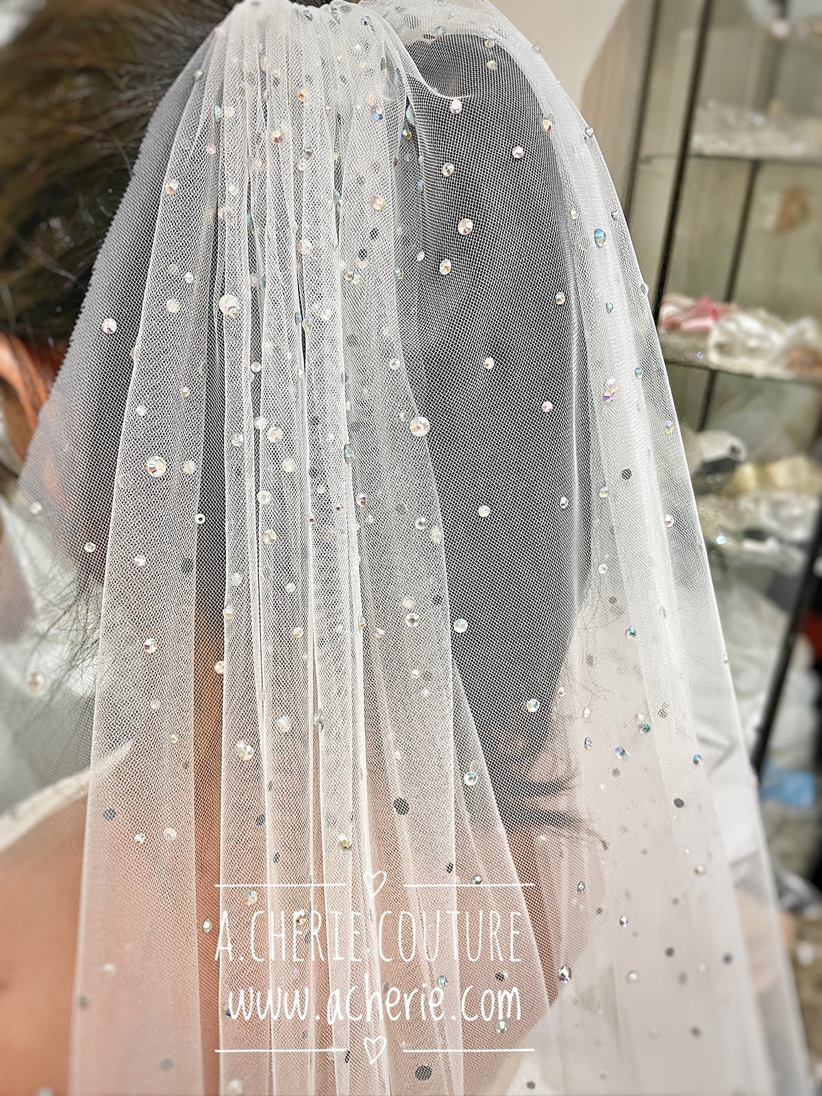 Style CV33 Aurora Rhinestone Cathedral Veil - A.Cherie Couture Shop