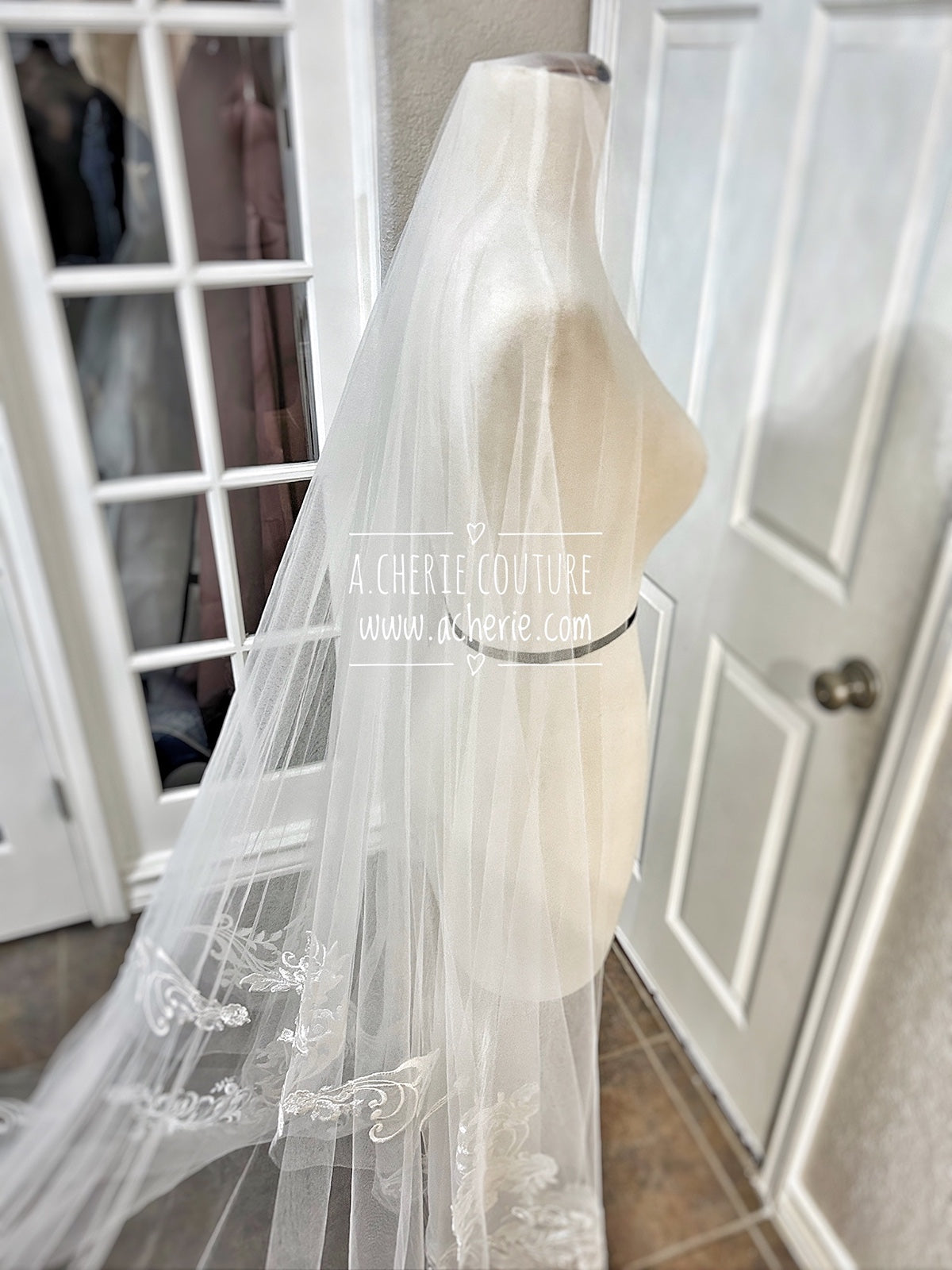 Style CV35 Floral Scroll Lace Cathedral Veil - A.Cherie Couture Shop