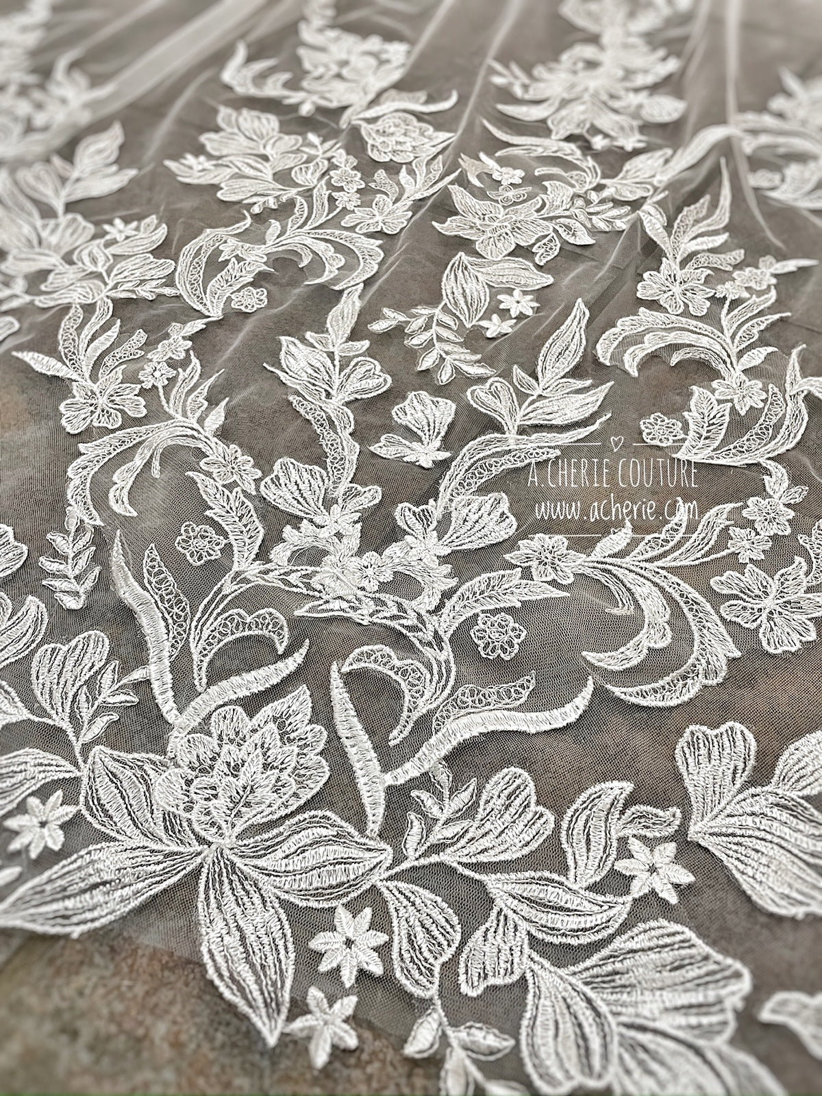 Style CV36 Embroidered Floral Lace Cathedral Veil - A.Cherie Couture Shop