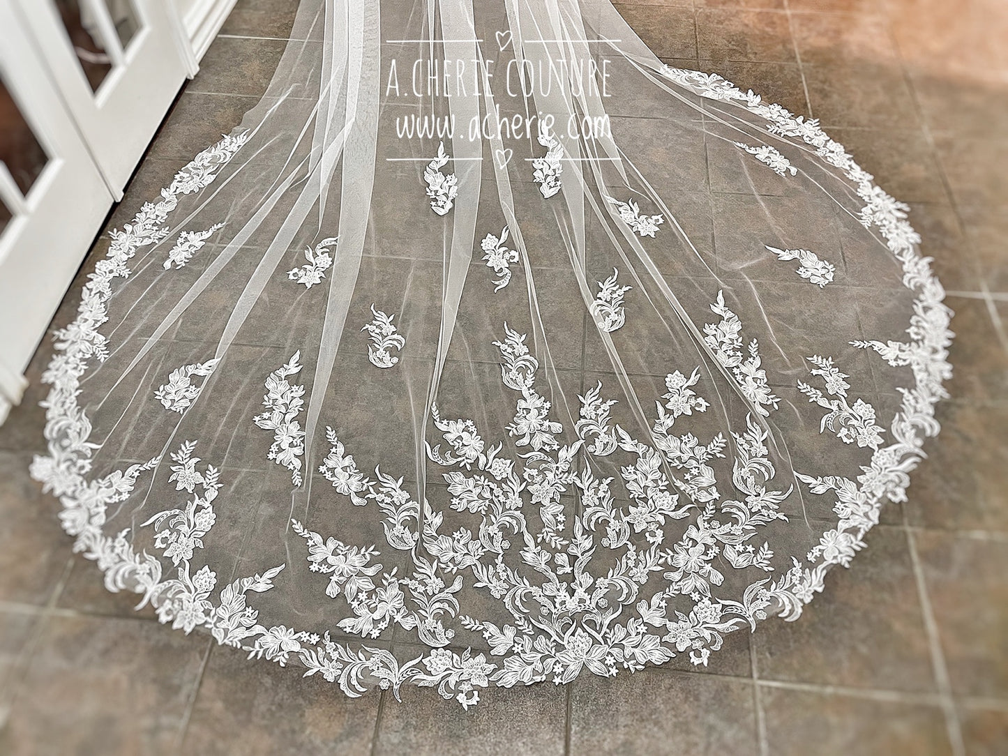 Style CV36 Embroidered Floral Lace Cathedral Veil - A.Cherie Couture Shop