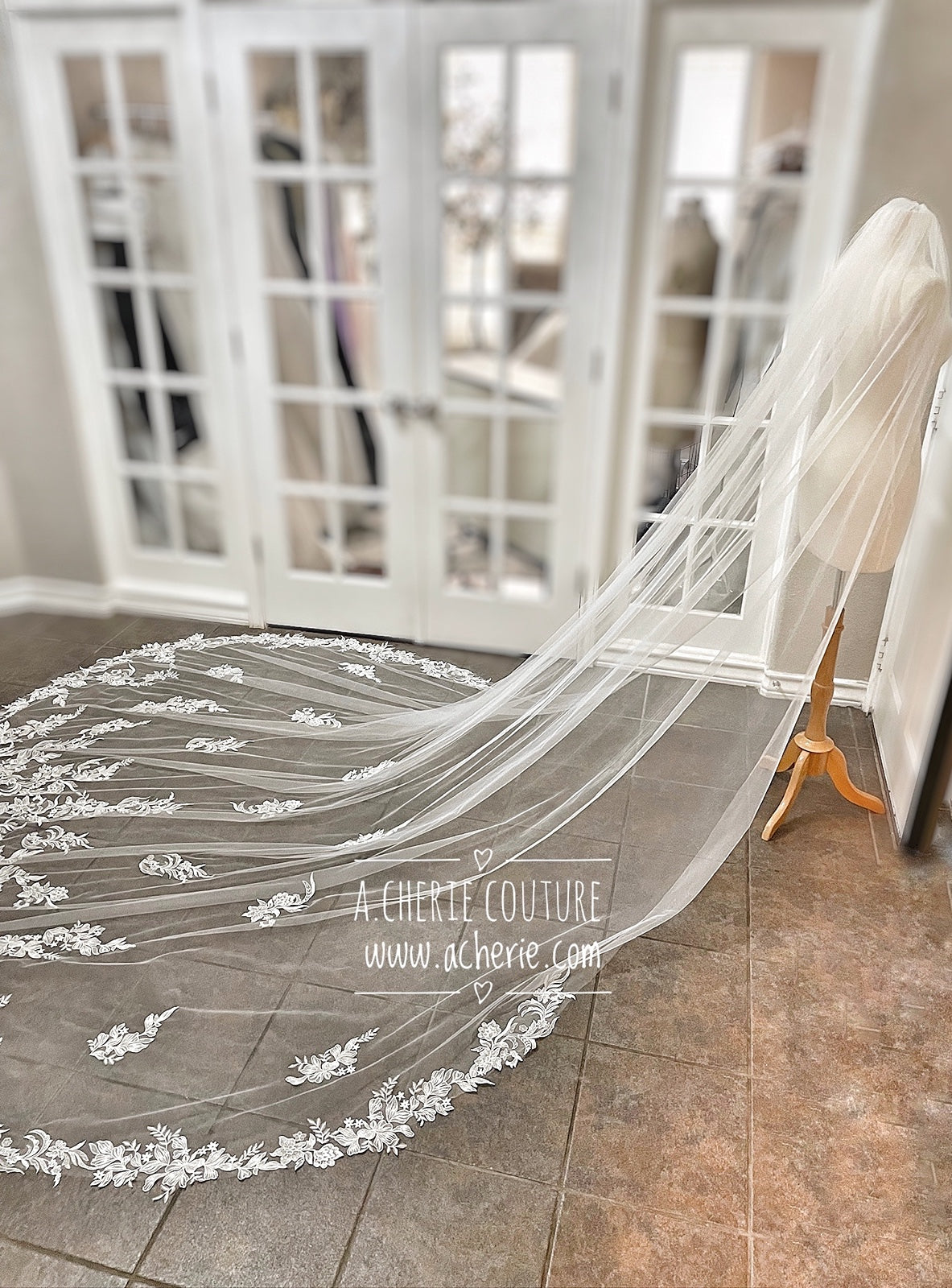 Style CV36 Embroidered Floral Lace Cathedral Veil - A.Cherie Couture Shop