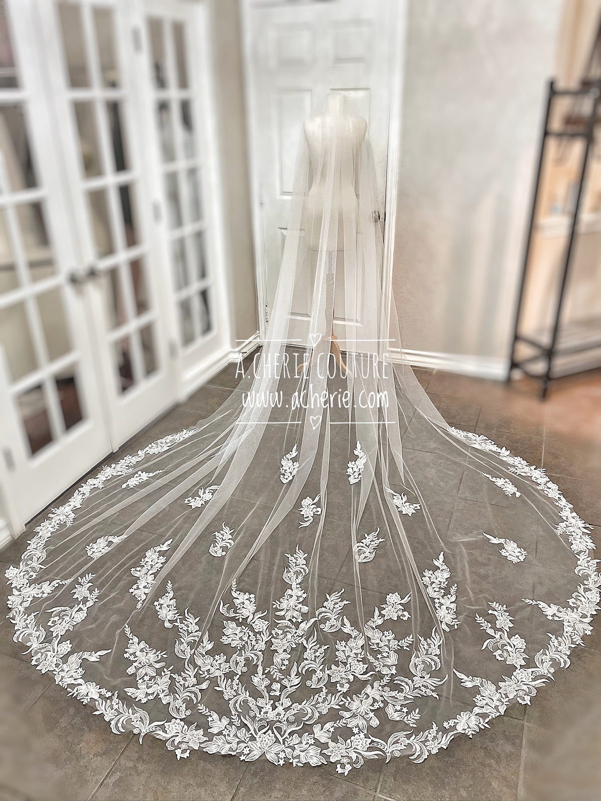 Style CV36 Embroidered Floral Lace Cathedral Veil - A.Cherie Couture Shop