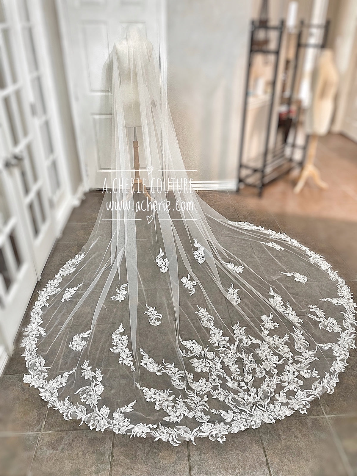 Style CV36 Embroidered Floral Lace Cathedral Veil - A.Cherie Couture Shop