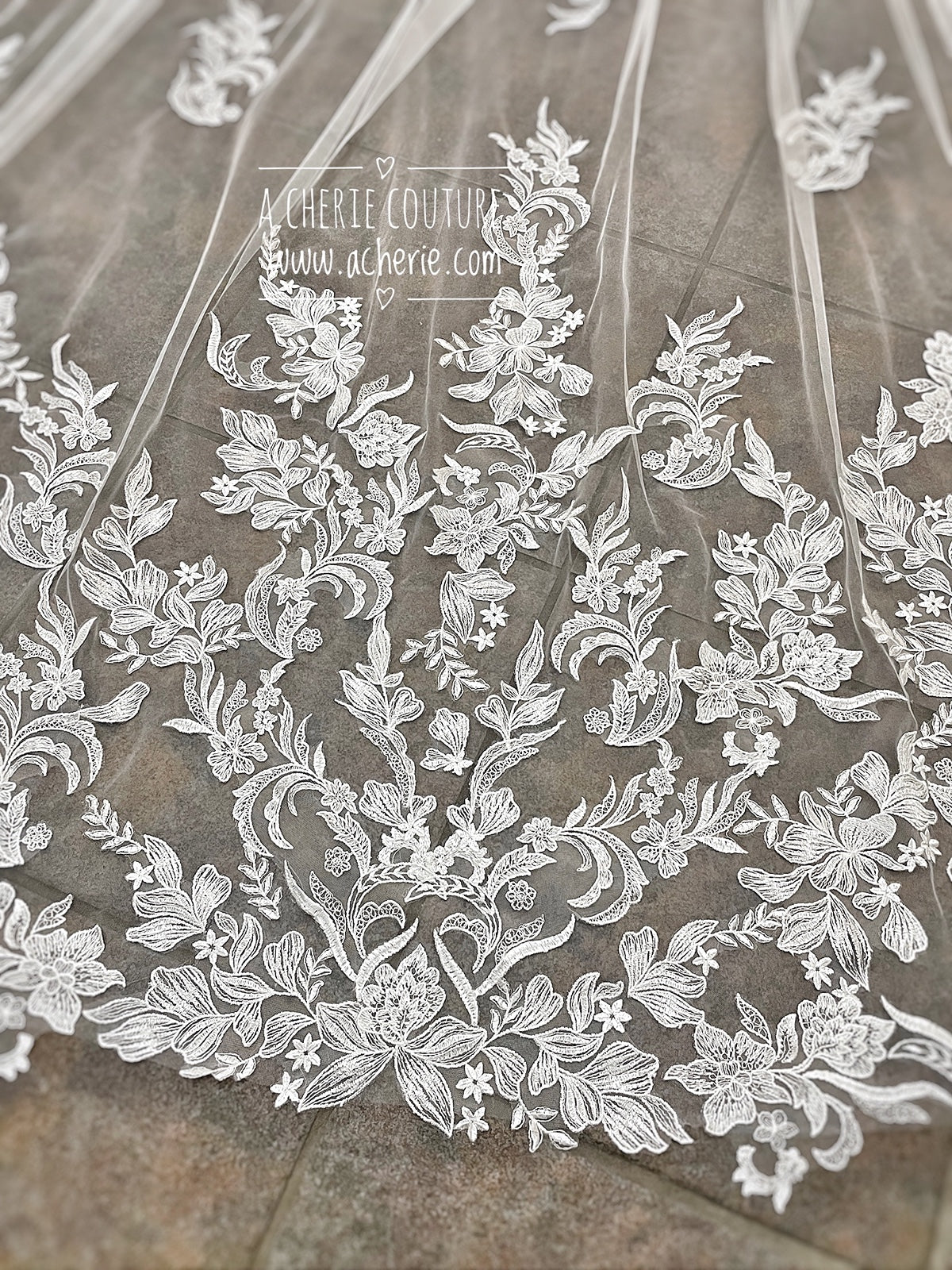 Style CV36 Embroidered Floral Lace Cathedral Veil - A.Cherie Couture Shop