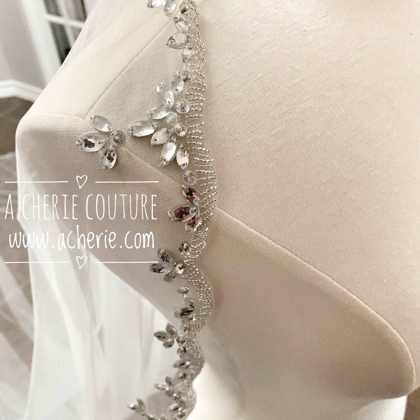 Art Deco Rhinestone Beaded Scallop Royal Veil - A.Cherie Couture Shop