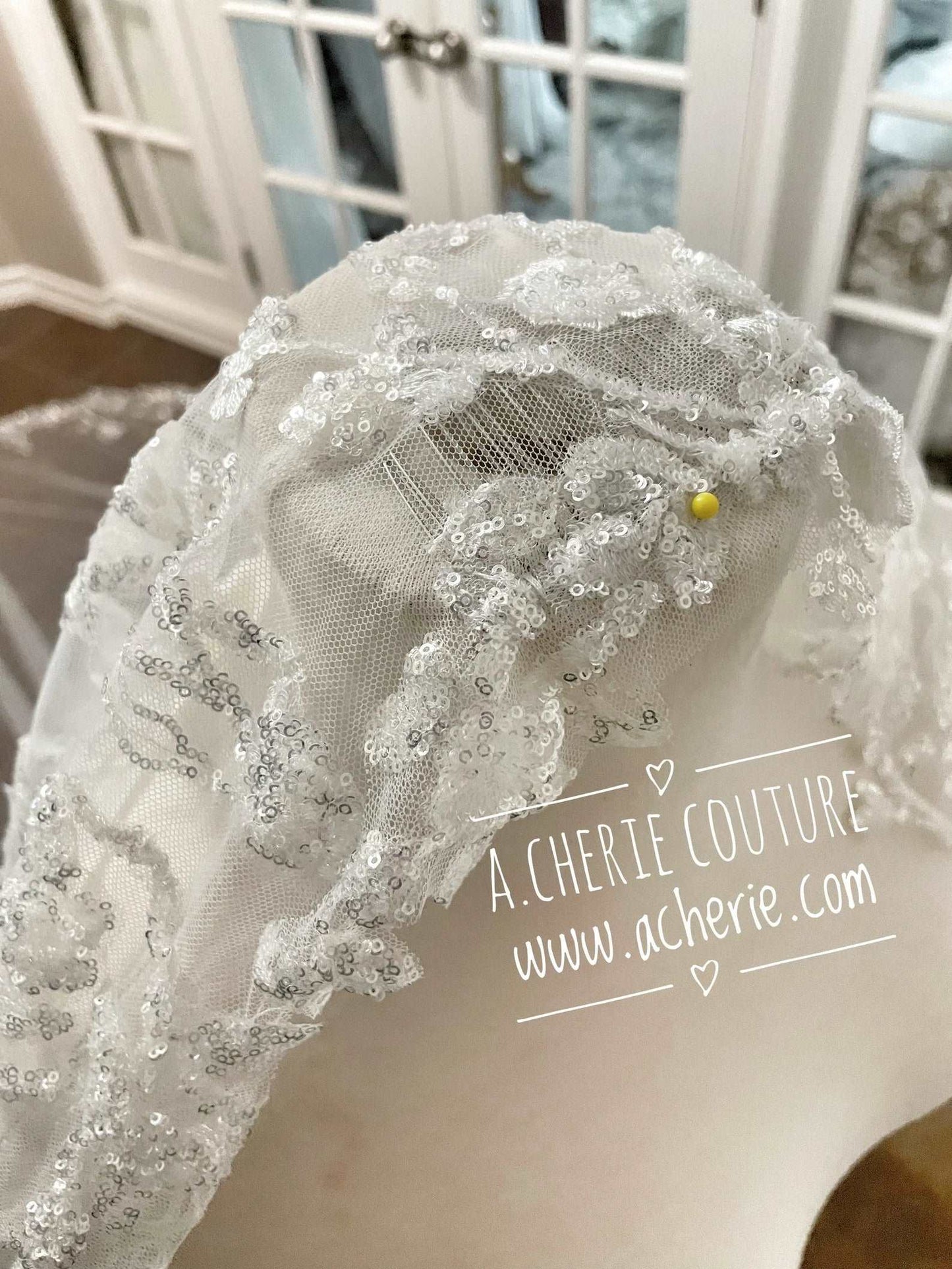 Dense Sequin Floral Vine Lace Royal Veil - A.Cherie Couture Shop