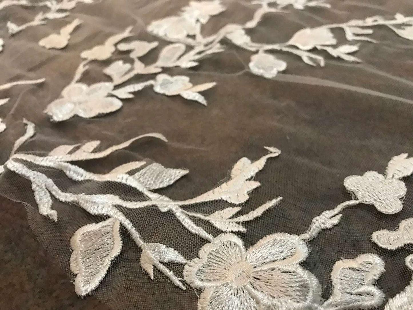 Floral Branch Lace with Scattered Flowers Royal Veil - A.Cherie Couture Shop