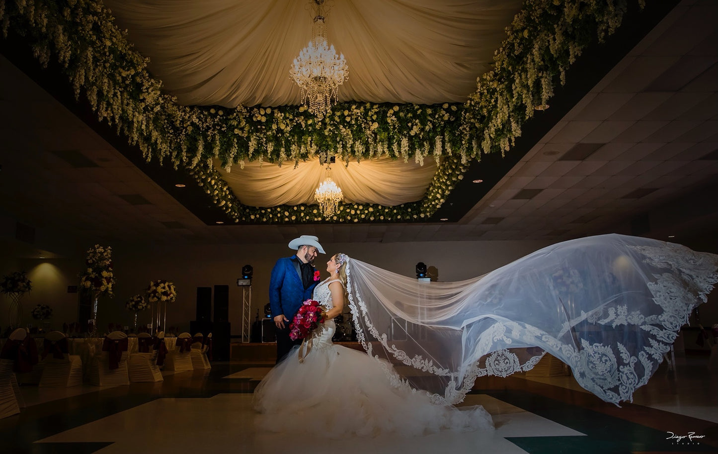 Style RV25 Embroidered Scroll Lace Royal Veil - A.Cherie Couture Shop