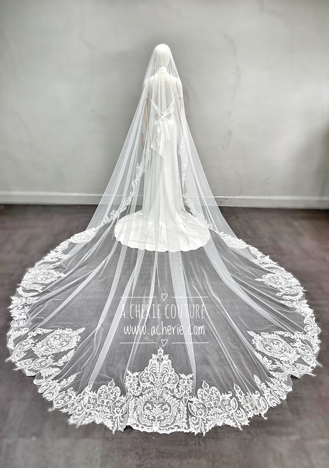 Style RV25 Embroidered Scroll Lace Royal Veil - A.Cherie Couture Shop