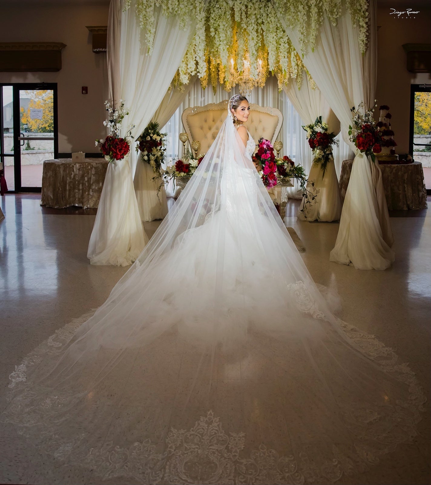 Style RV25 Embroidered Scroll Lace Royal Veil - A.Cherie Couture Shop