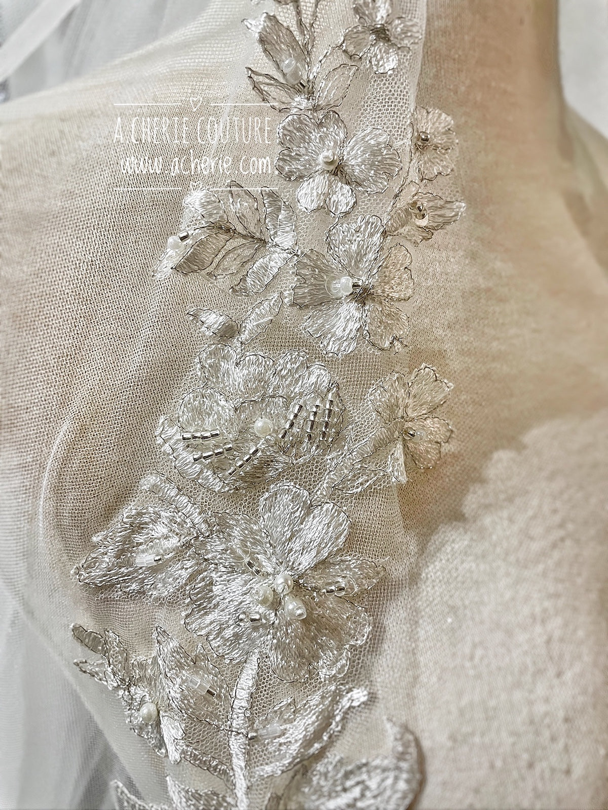 Style RV26 Hand Beaded Embroidered Floral Lace Royal Veil - A.Cherie Couture Shop