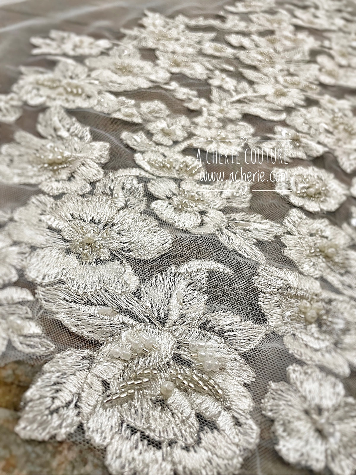Style RV26 Hand Beaded Embroidered Floral Lace Royal Veil - A.Cherie Couture Shop
