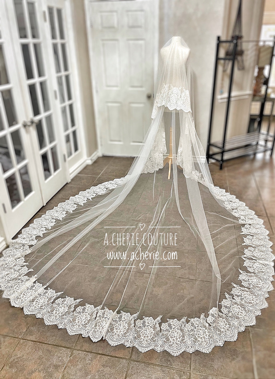 Style RV27 Wide Chantilly Lace Edge Royal Veil - A.Cherie Couture Shop