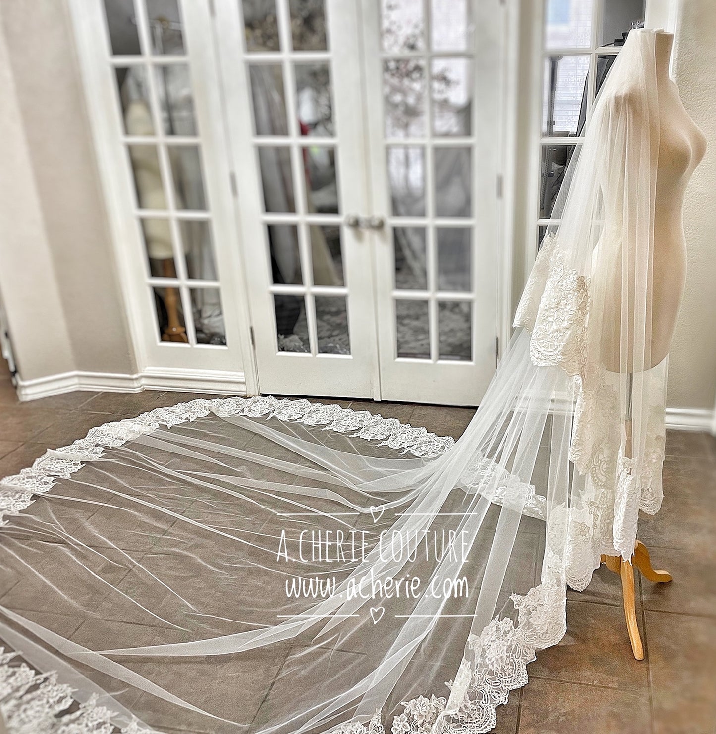 Style RV27 Wide Chantilly Lace Edge Royal Veil - A.Cherie Couture Shop