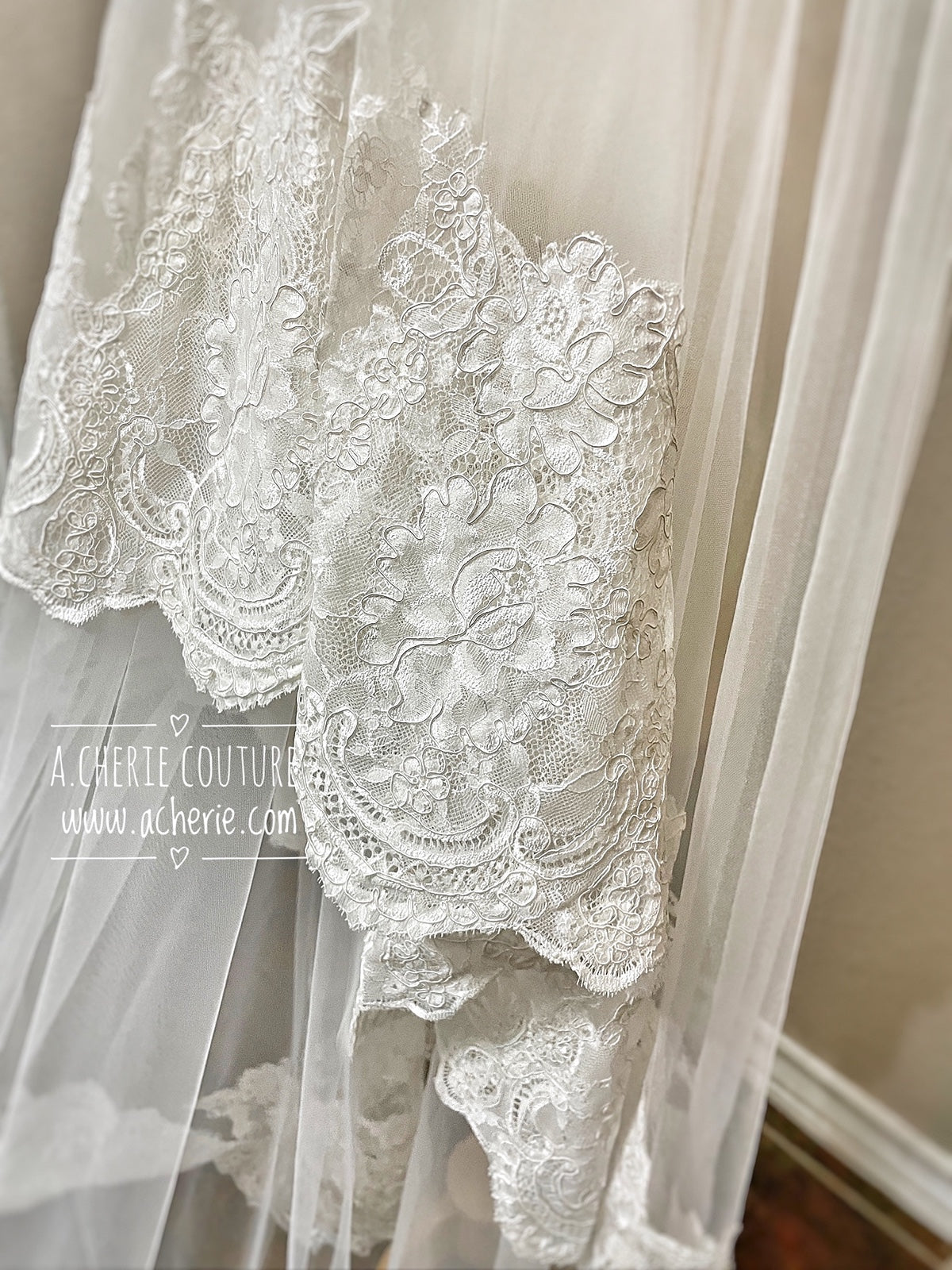 Style RV27 Wide Chantilly Lace Edge Royal Veil - A.Cherie Couture Shop