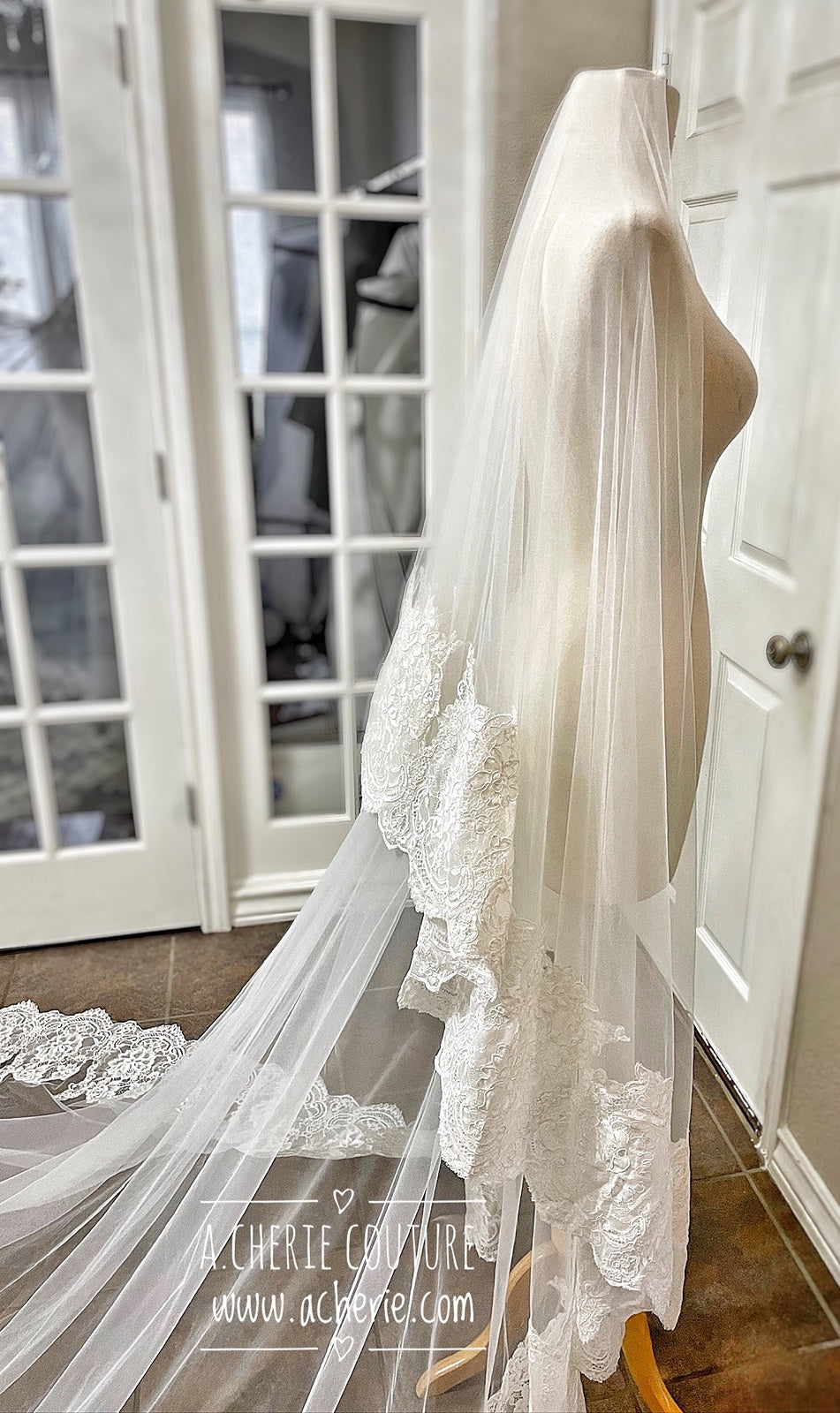 Style RV27 Wide Chantilly Lace Edge Royal Veil - A.Cherie Couture Shop
