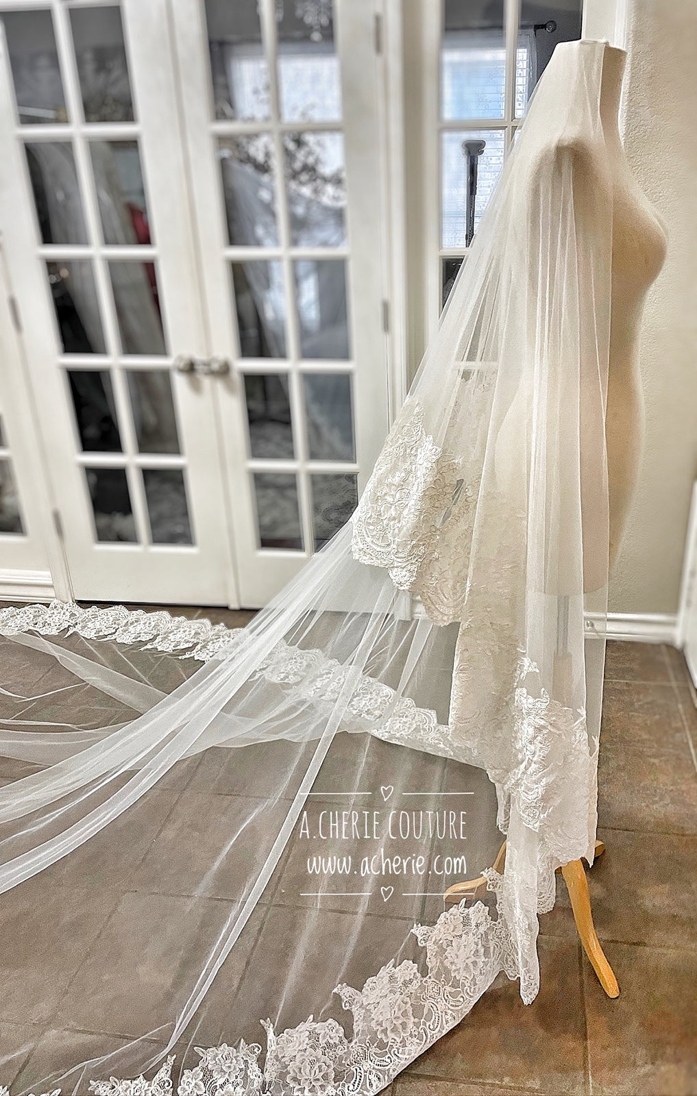 Style RV27 Wide Chantilly Lace Edge Royal Veil - A.Cherie Couture Shop