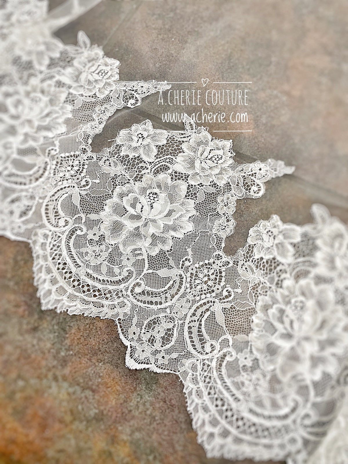 Style RV27 Wide Chantilly Lace Edge Royal Veil - A.Cherie Couture Shop