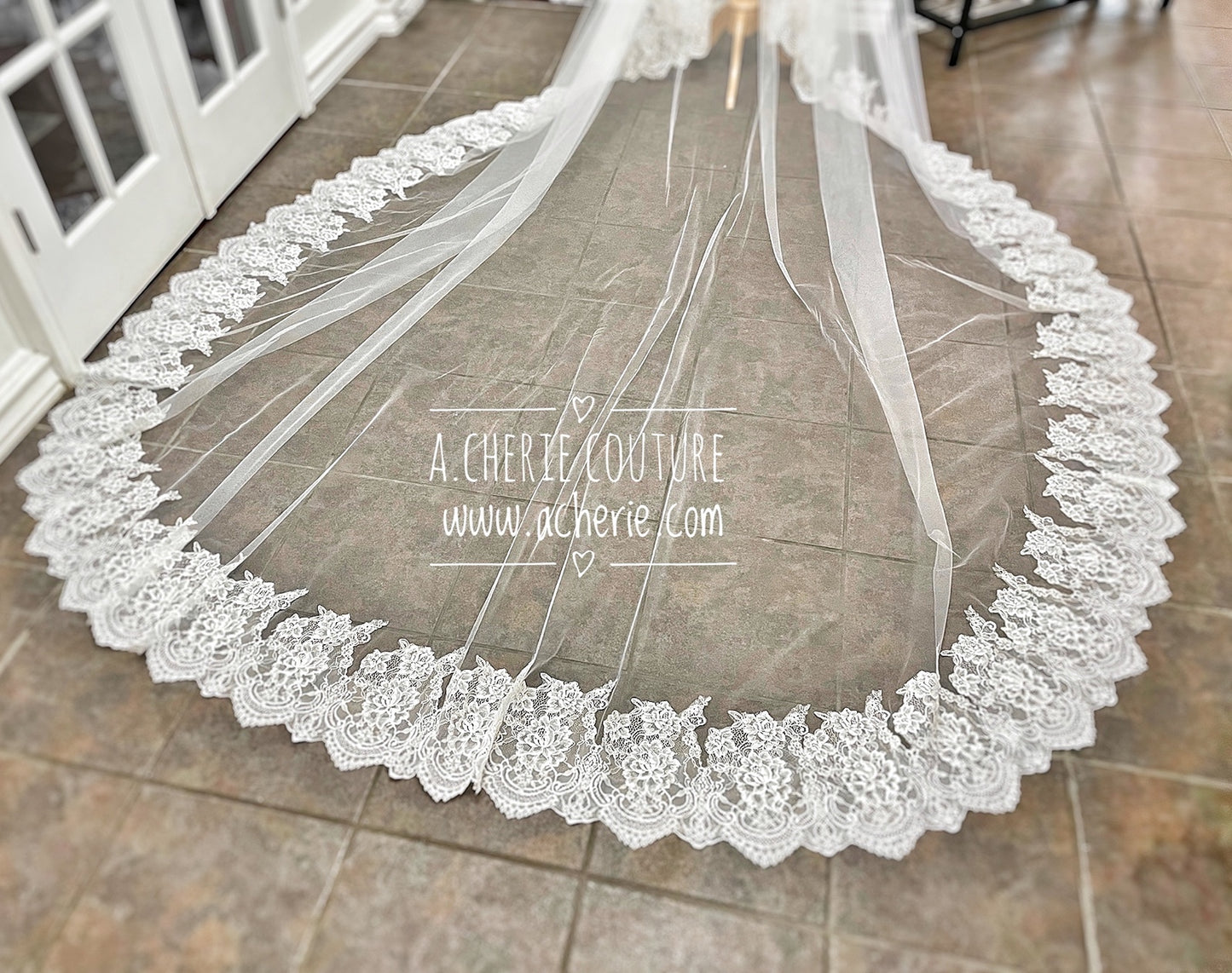 Style RV27 Wide Chantilly Lace Edge Royal Veil - A.Cherie Couture Shop