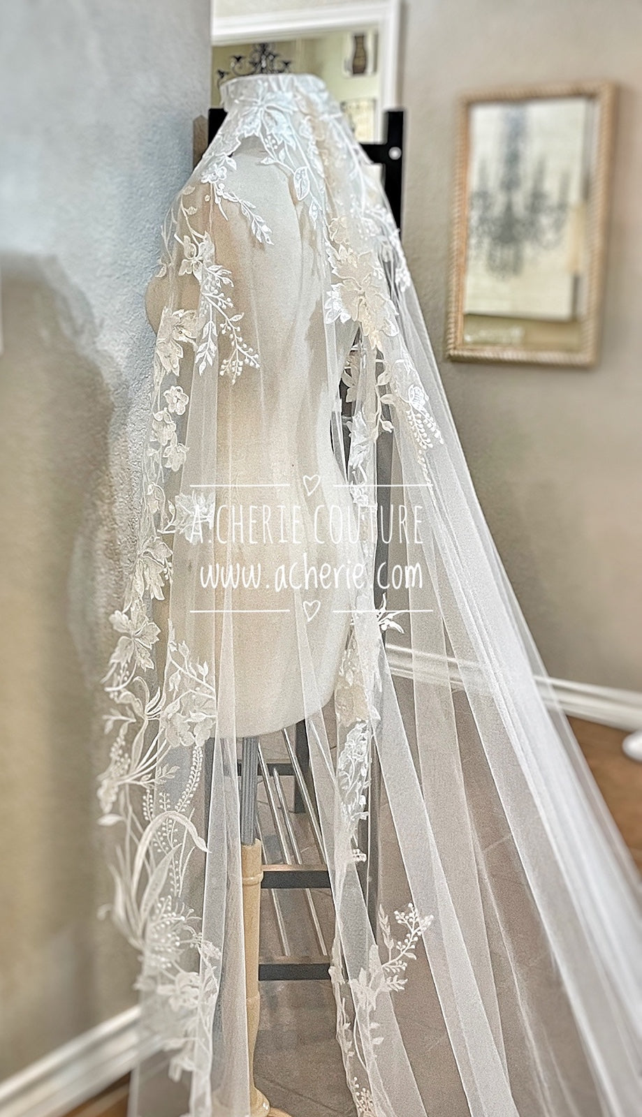 Style RV28 Sequin Embroidered Floral Lace Royal Veil - A.Cherie Couture Shop