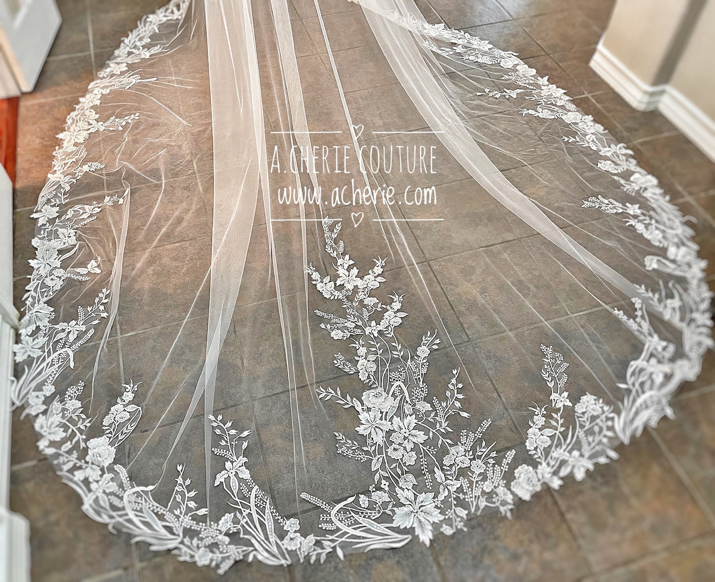 Style RV28 Sequin Embroidered Floral Lace Royal Veil - A.Cherie Couture Shop