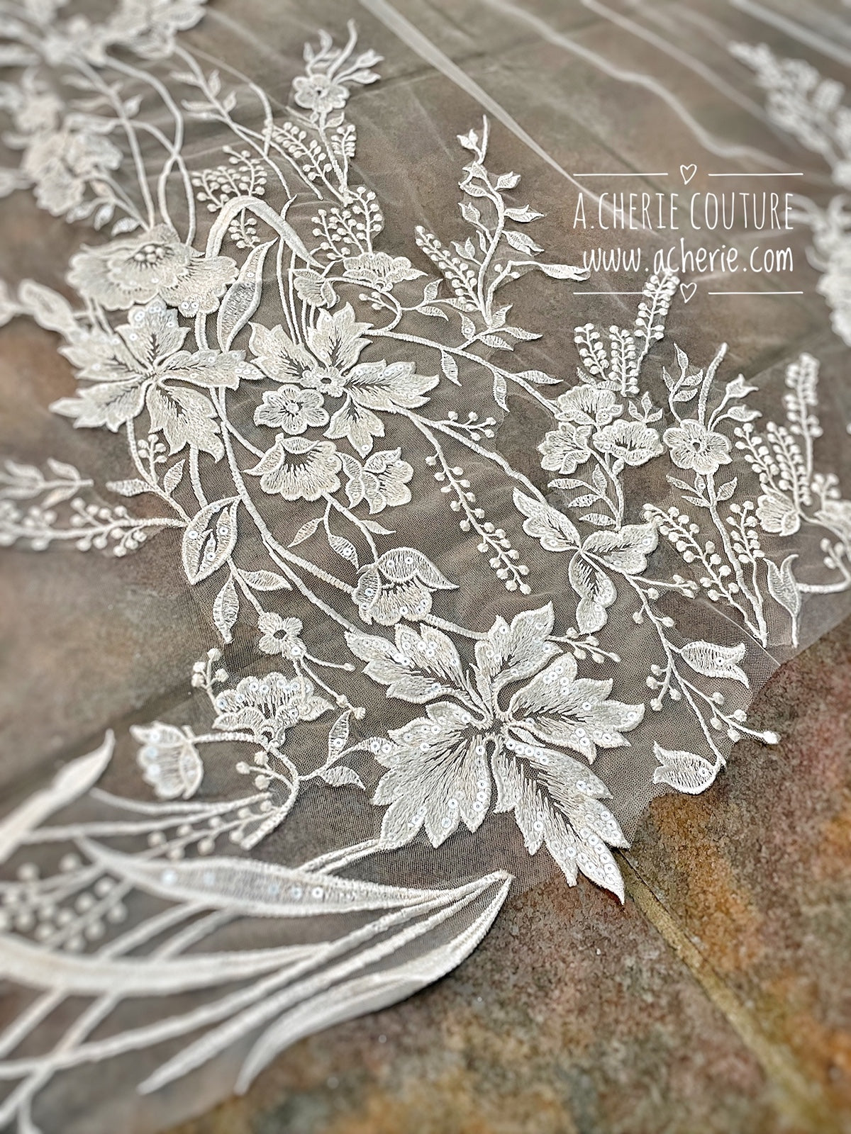 Style RV28 Sequin Embroidered Floral Lace Royal Veil - A.Cherie Couture Shop