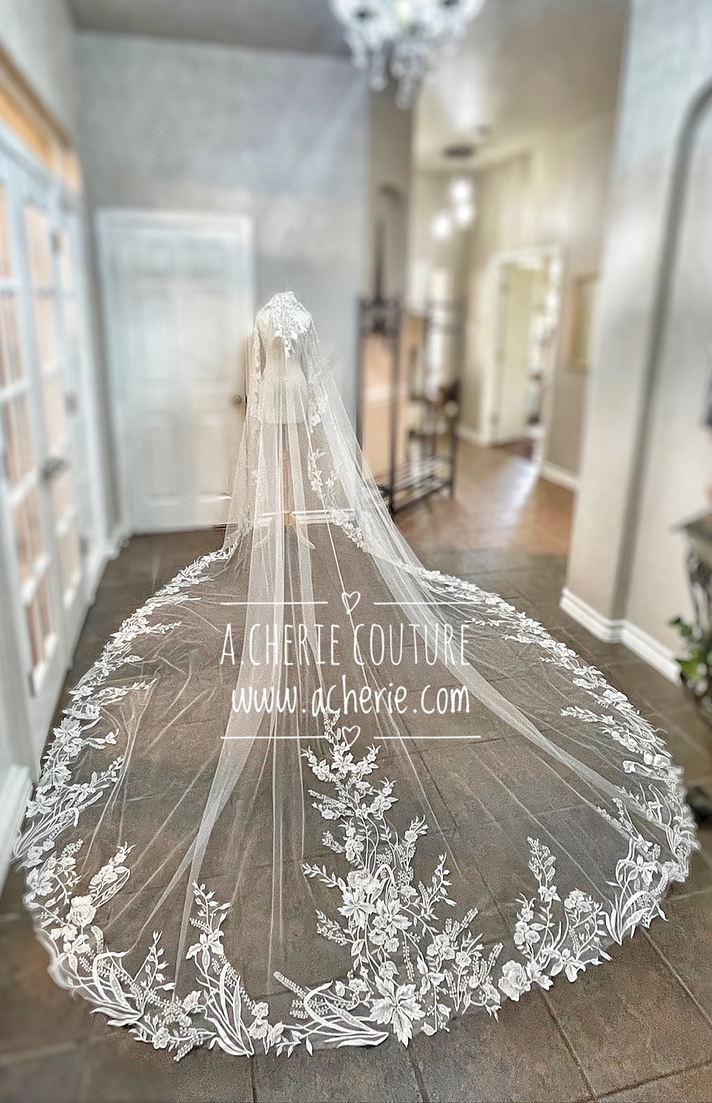 Style RV28 Sequin Embroidered Floral Lace Royal Veil - A.Cherie Couture Shop