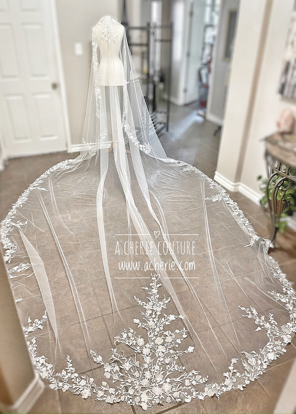 Style RV29 Embroidered Floral Lace Royal Veil - A.Cherie Couture Shop
