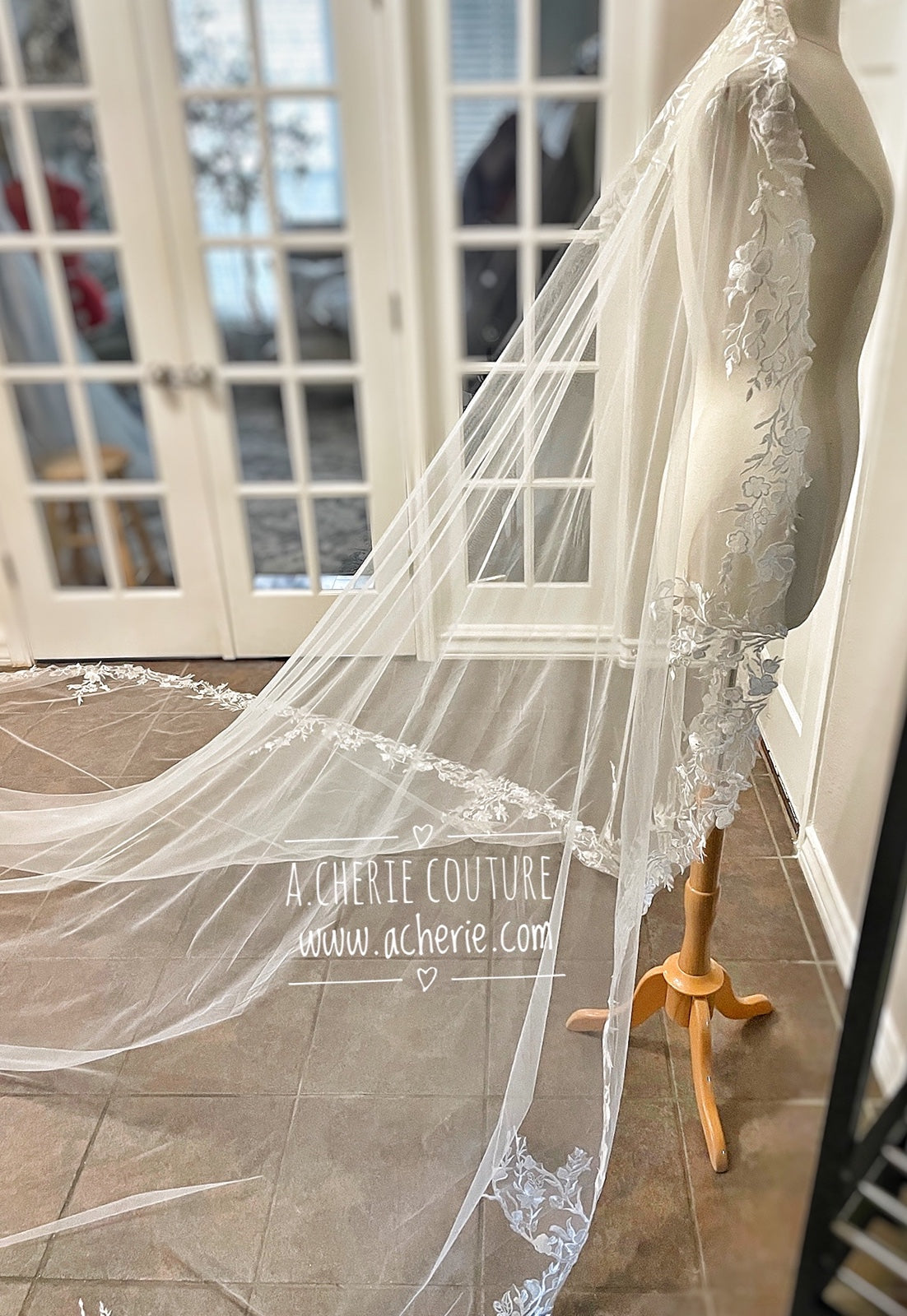Style RV29 Embroidered Floral Lace Royal Veil - A.Cherie Couture Shop