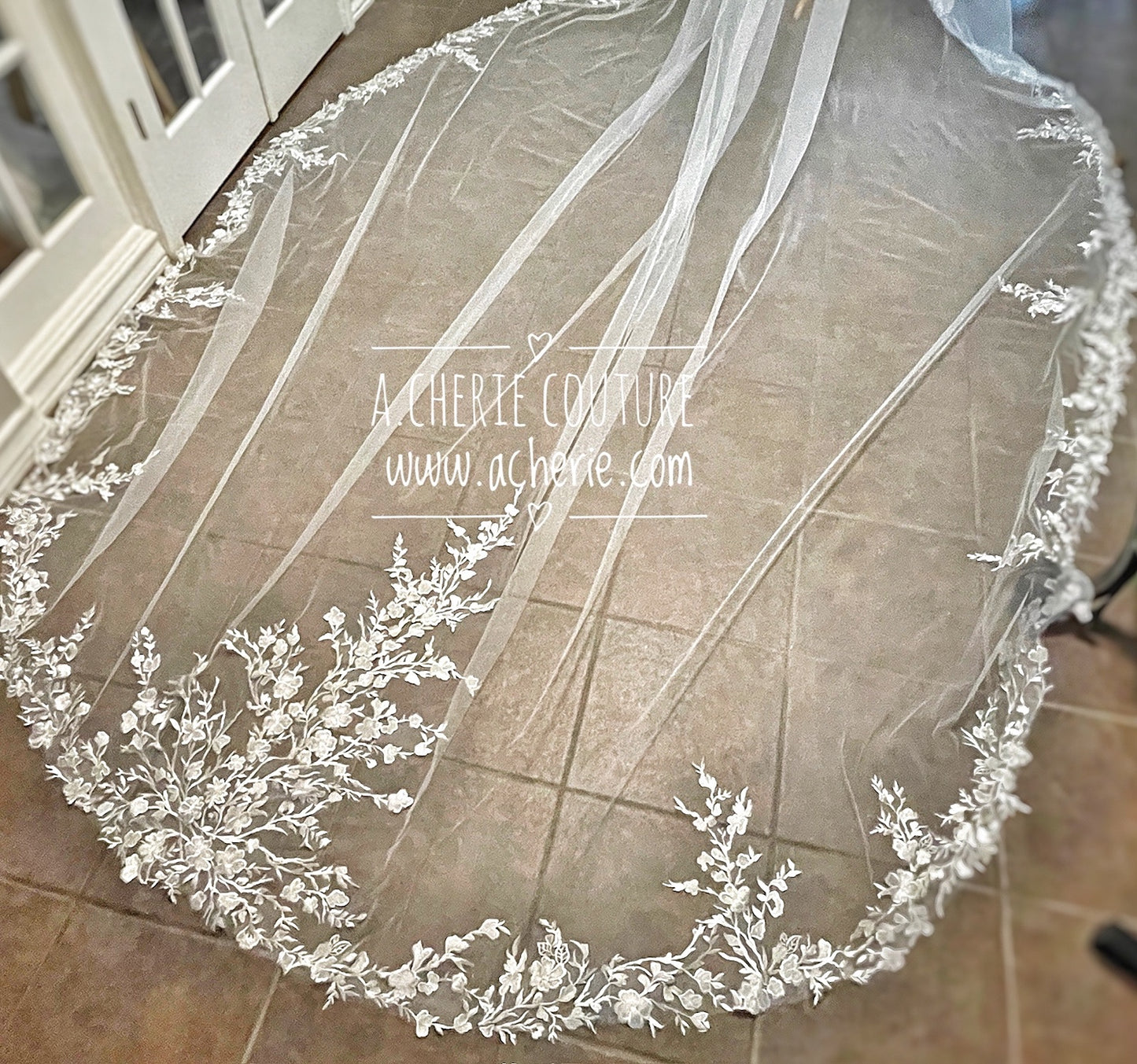 Style RV29 Embroidered Floral Lace Royal Veil - A.Cherie Couture Shop