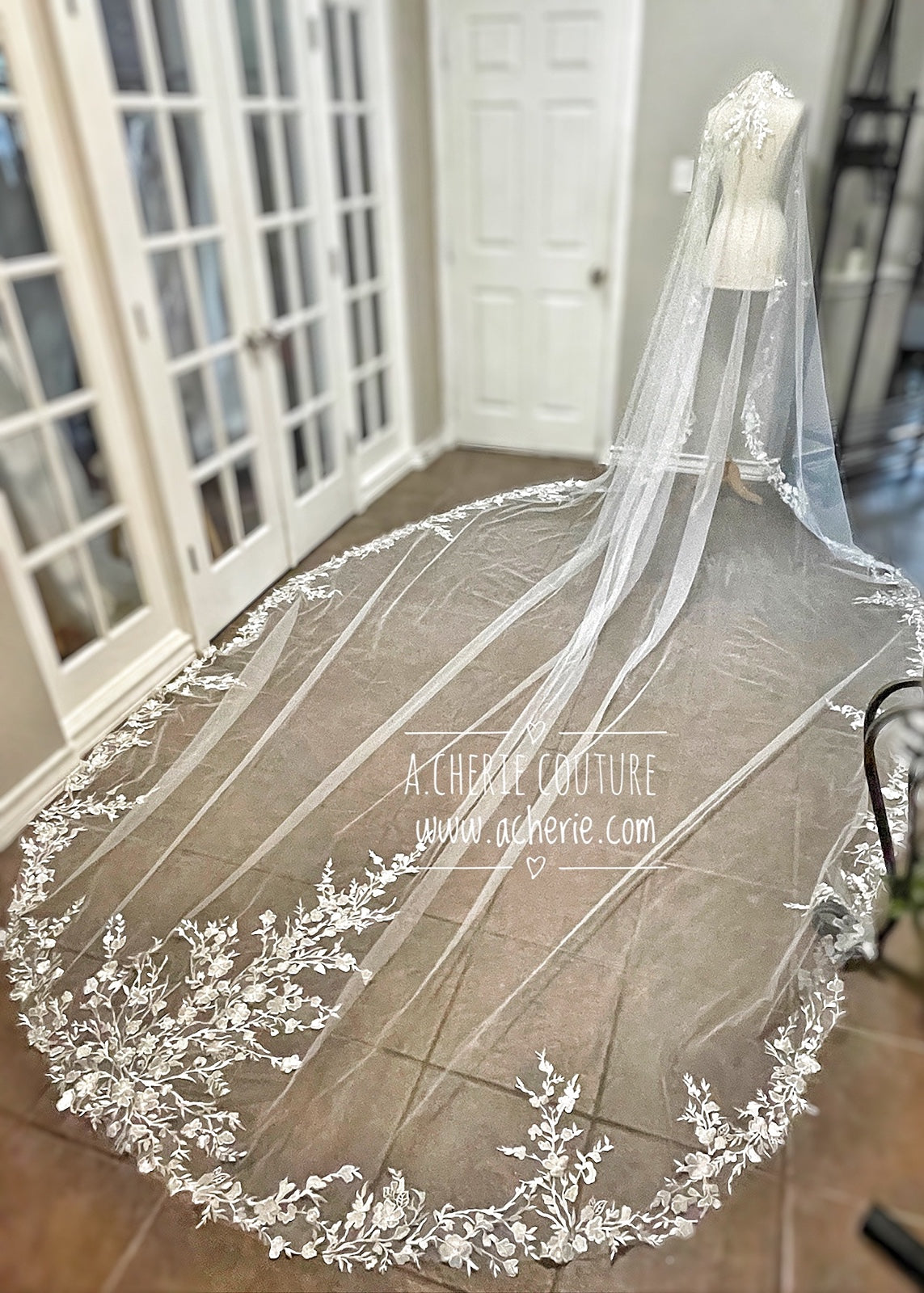 Style RV29 Embroidered Floral Lace Royal Veil - A.Cherie Couture Shop