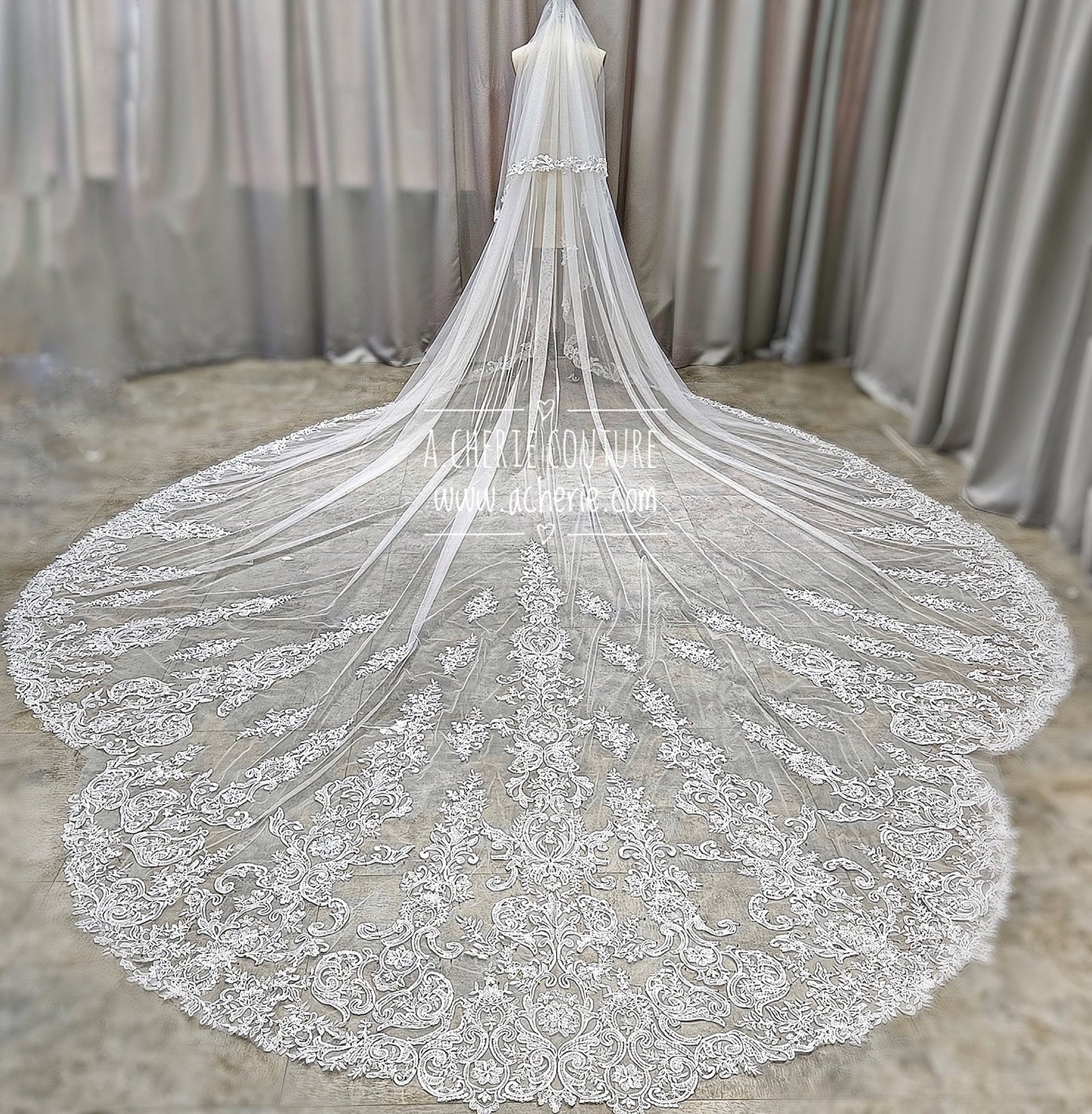 Long Royal Length Sequin lace scallop veil