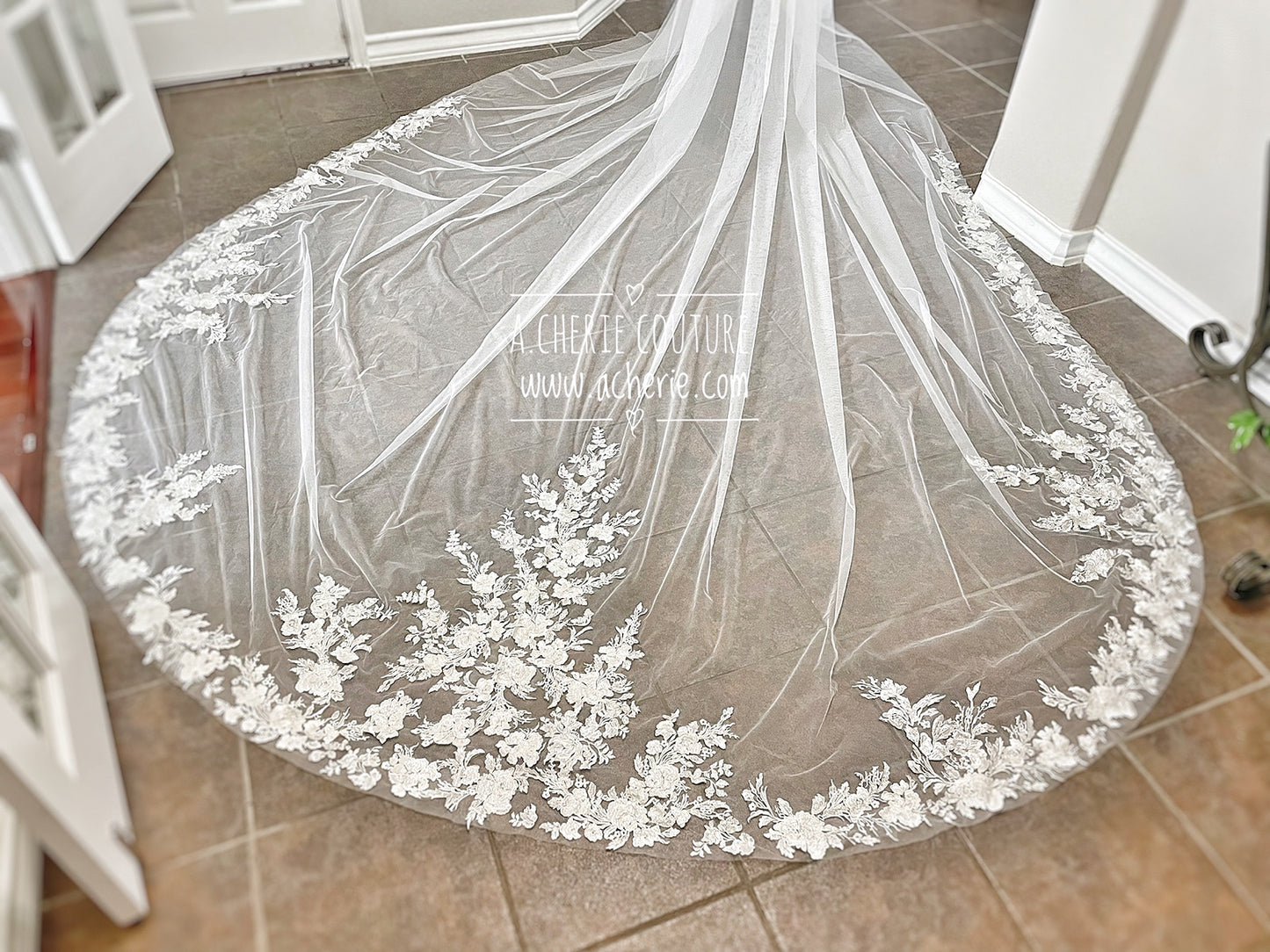 Style RV33 Sequin Floral Lace Royal Veil - A.Cherie Couture Shop