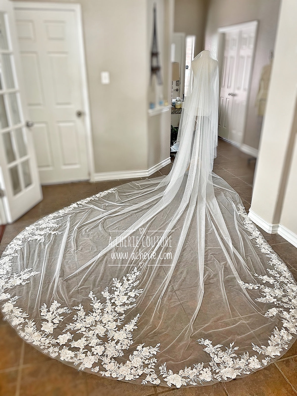 Style RV33 Sequin Floral Lace Royal Veil - A.Cherie Couture Shop