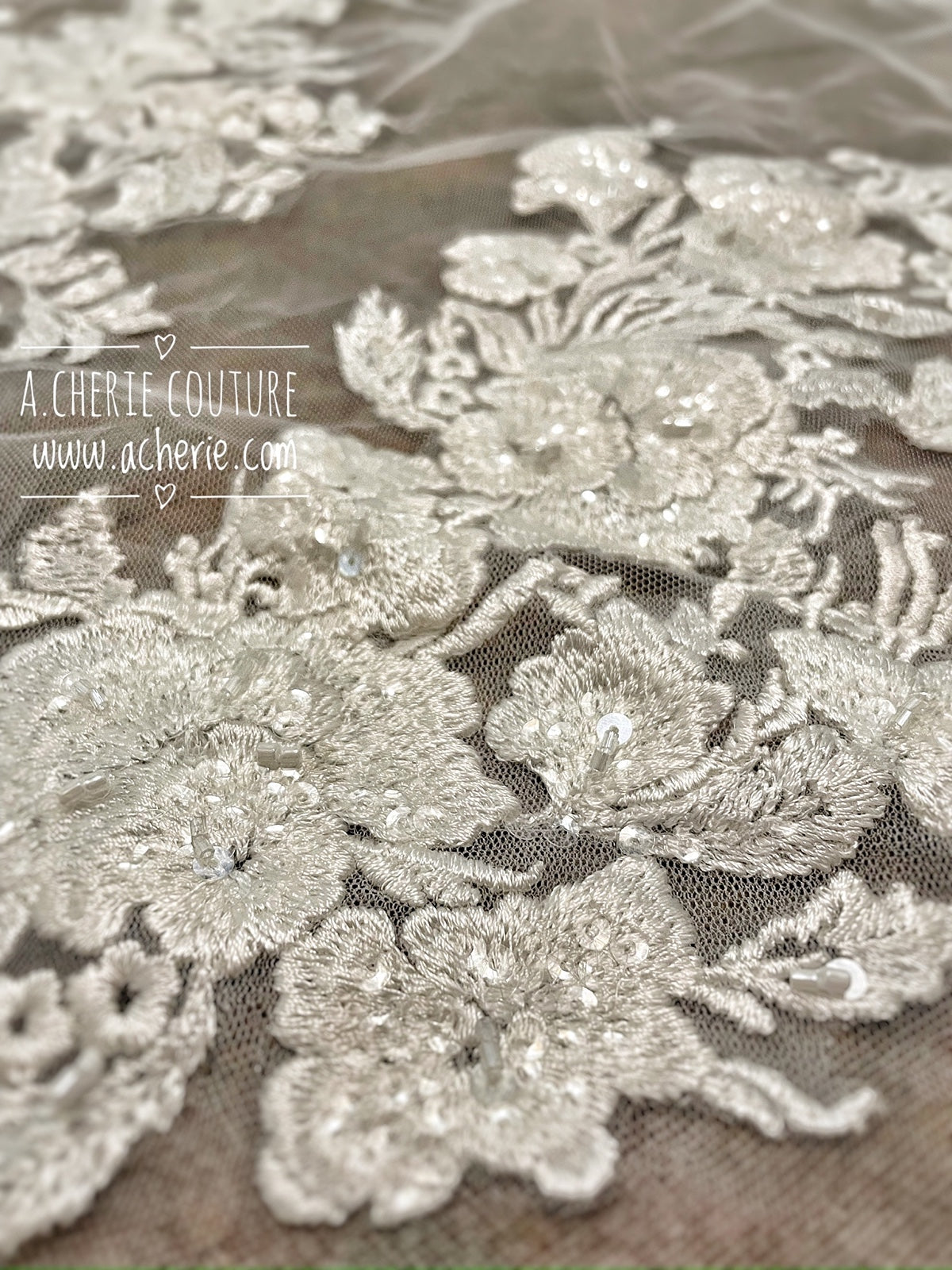 Style RV33 Sequin Floral Lace Royal Veil - A.Cherie Couture Shop