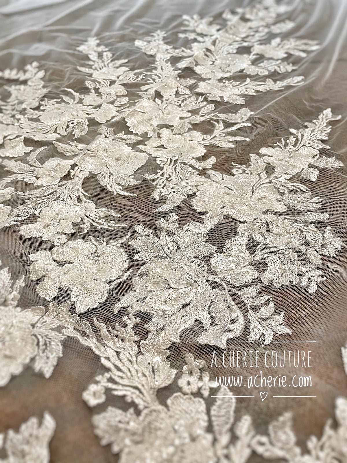Style RV33 Sequin Floral Lace Royal Veil - A.Cherie Couture Shop