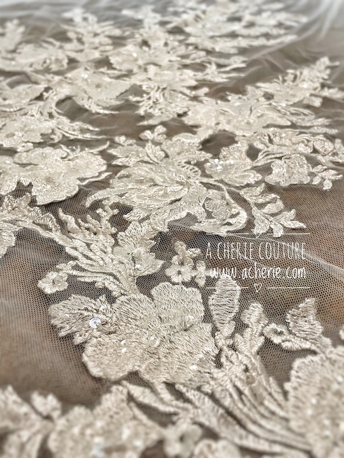 Style RV33 Sequin Floral Lace Royal Veil - A.Cherie Couture Shop