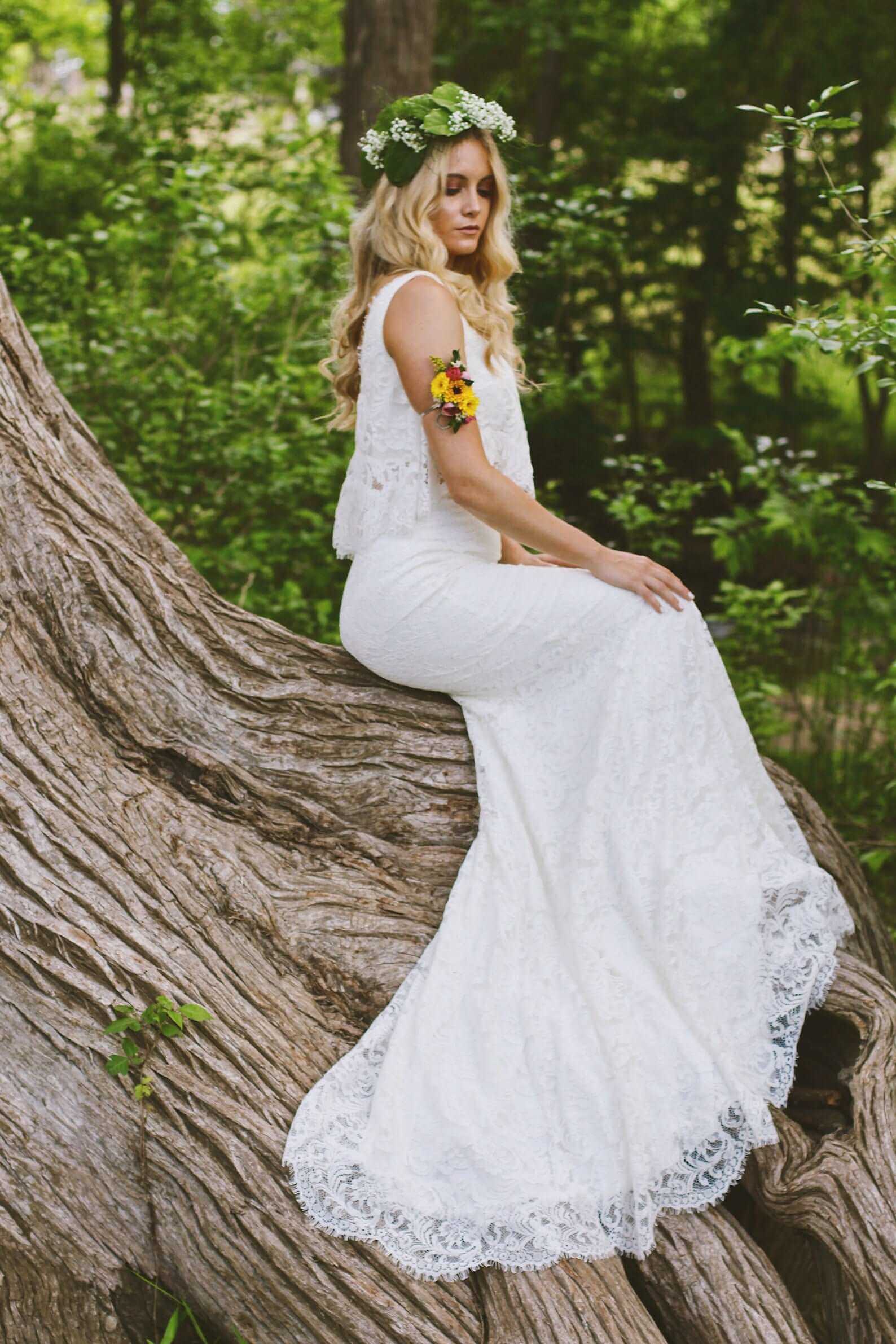 2 Piece Boho Style Lace Fit & Flare Wedding Dress | Shop A.Cherie Light Ivory / US16 2 Piece Boho Style Lace Fit & Flare Wedding Dress | Shop A.Cherie Light Ivory / US16