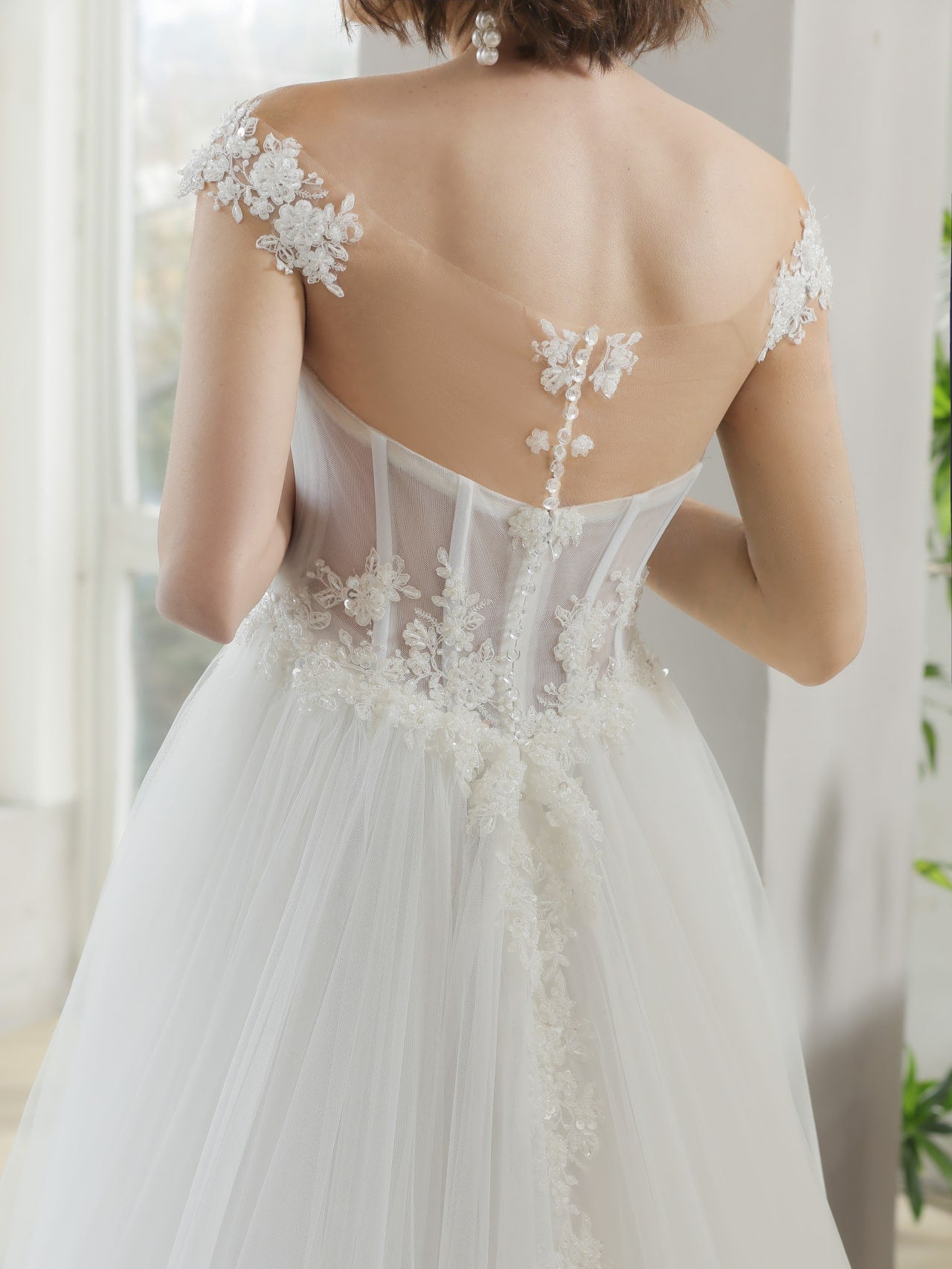 Off Shoulder Heavily Beaded Floral Lace A-Line Wedding Dress Estelle - A.Cherie Couture Shop