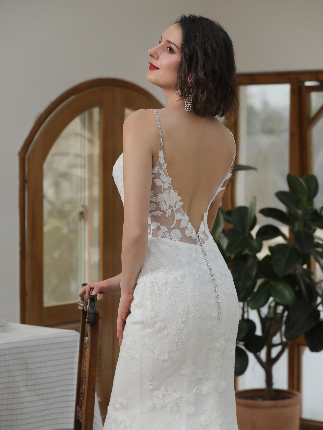 Floral Leaf Lace Mermaid Wedding Dress Bailey with Rhinestone Detailing - A.Cherie Couture Shop