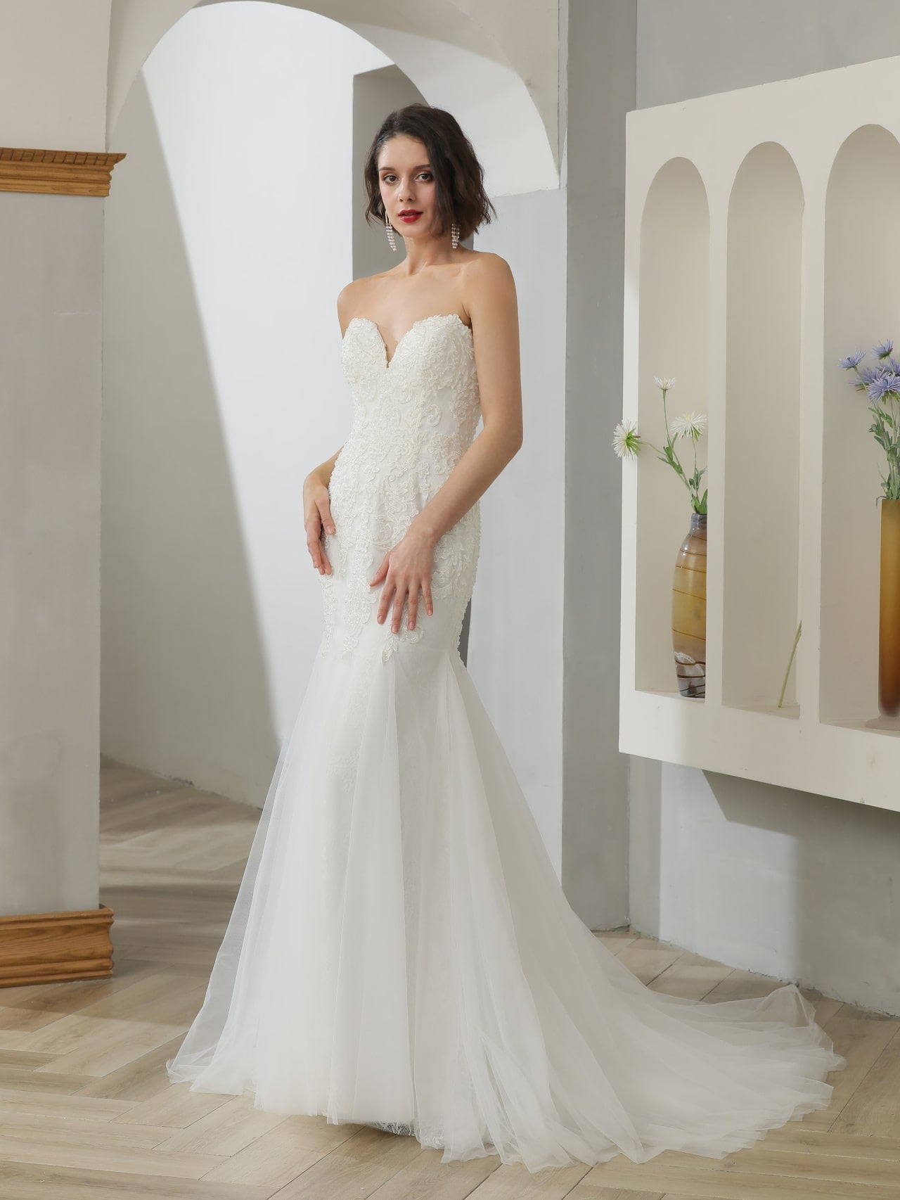 Beaded Sequin Floral Lace Trumpet Wedding Dress | Shop A.Cherie Light Ivory / US10 Beaded Sequin Floral Lace Trumpet Wedding Dress | Shop A.Cherie Light Ivory / US10