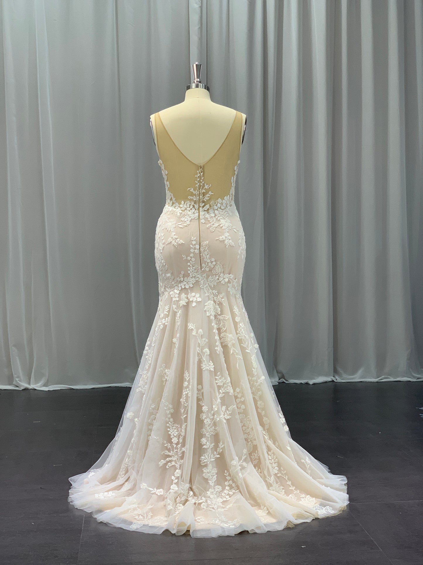 Sleeveless Lace & Tulle Over Satin Fit & Flare Wedding Dress Delilah - A.Cherie Couture Shop