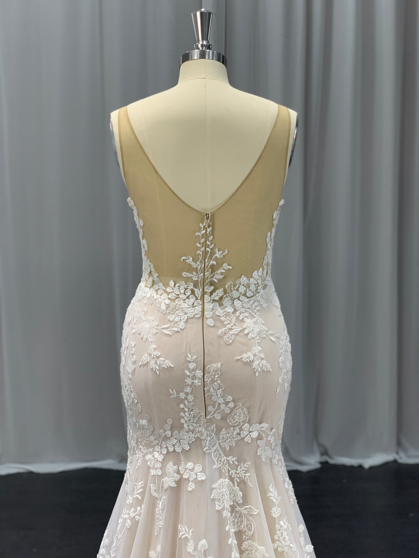 Sleeveless Lace & Tulle Over Satin Fit & Flare Wedding Dress Delilah - A.Cherie Couture Shop